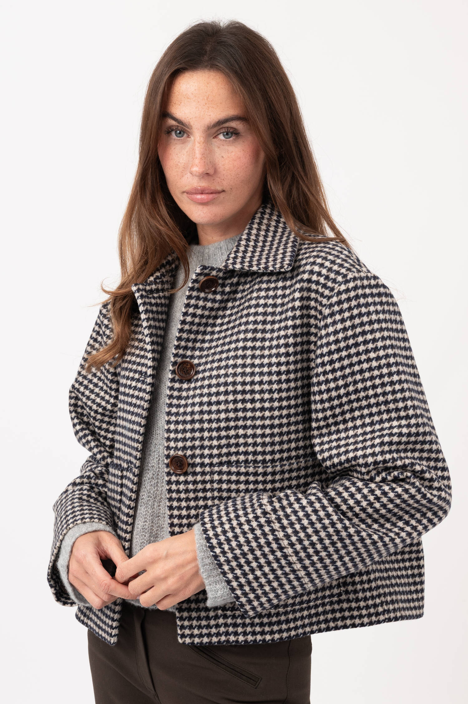 Hahnentritt-Jacke JOSKE in Navy/Weiß