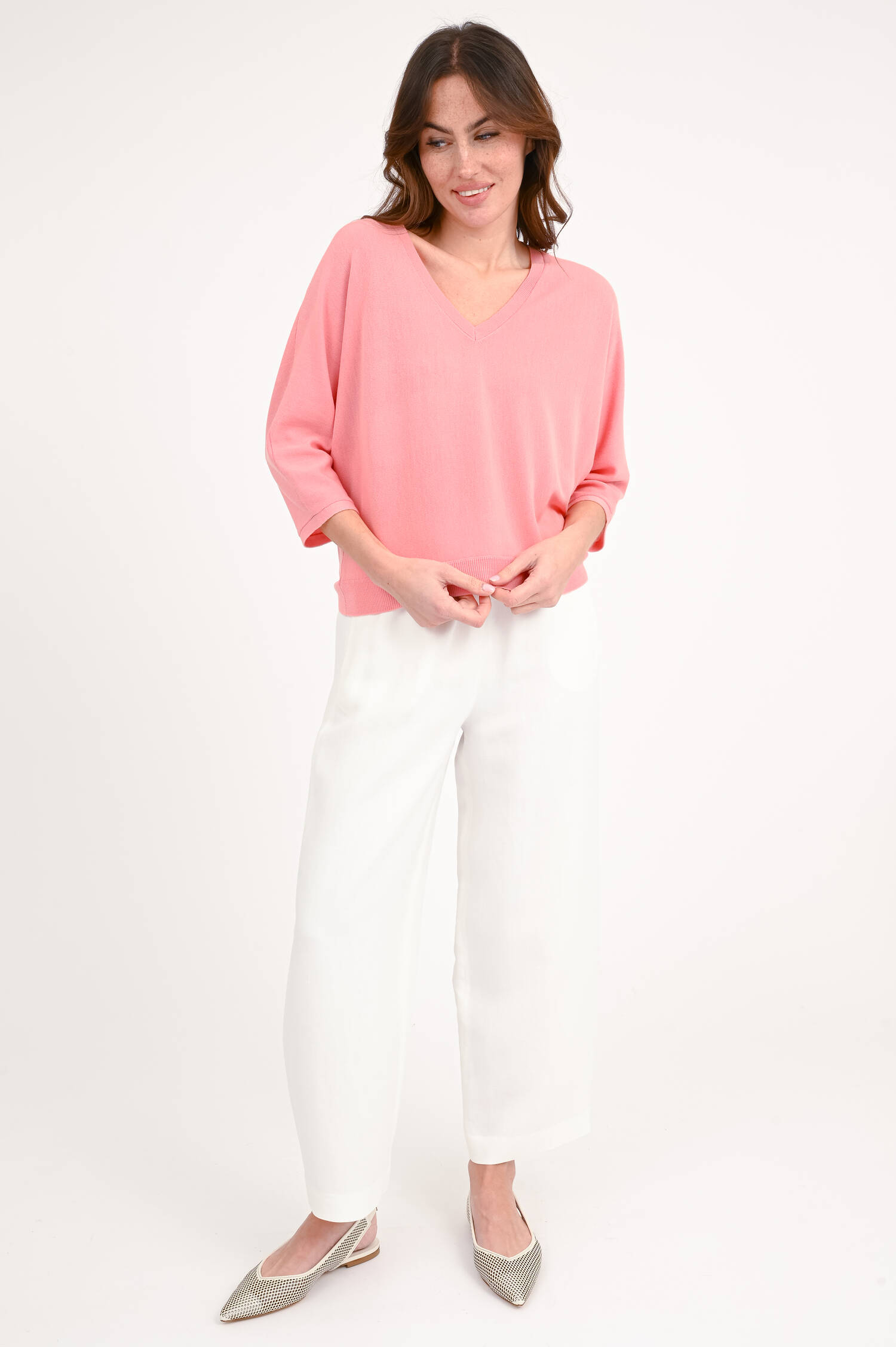 Pullover aus Wolle mit V-Ausschnitt in Fresh Peach