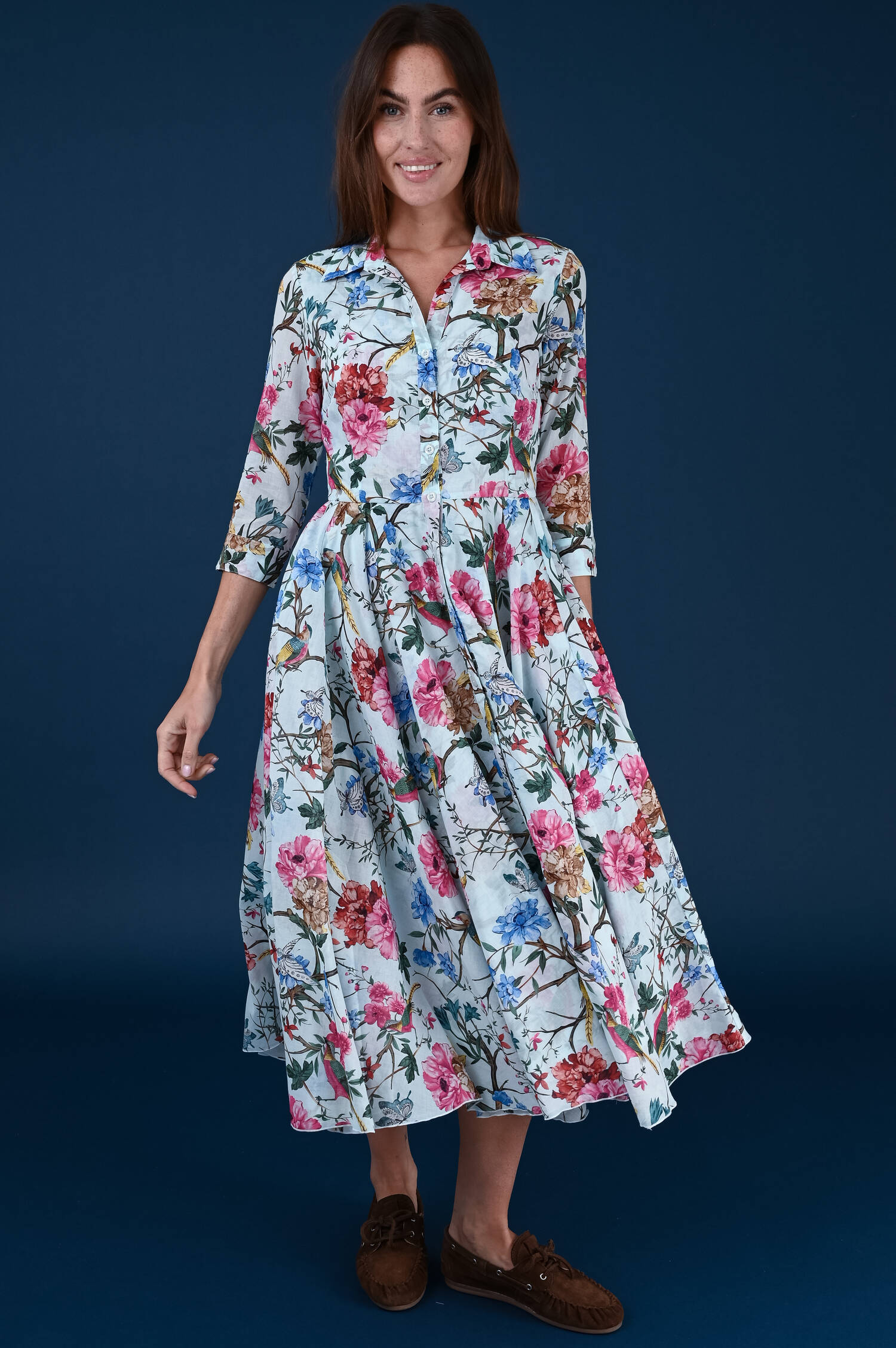 Kleid ASTER in Softblau gemuster