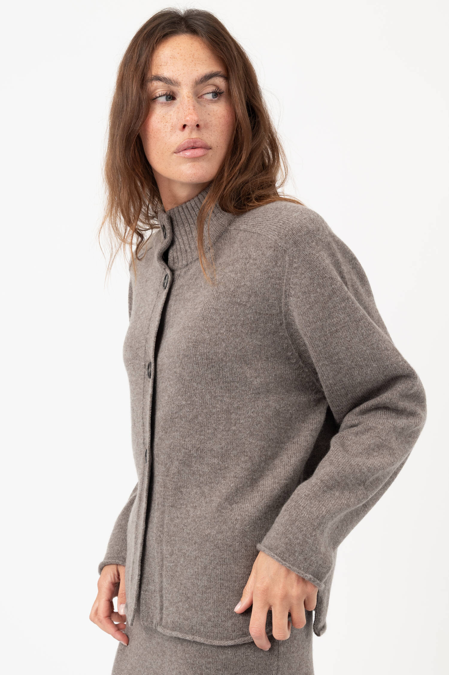 Woll-Cardigan in Taupe meliert