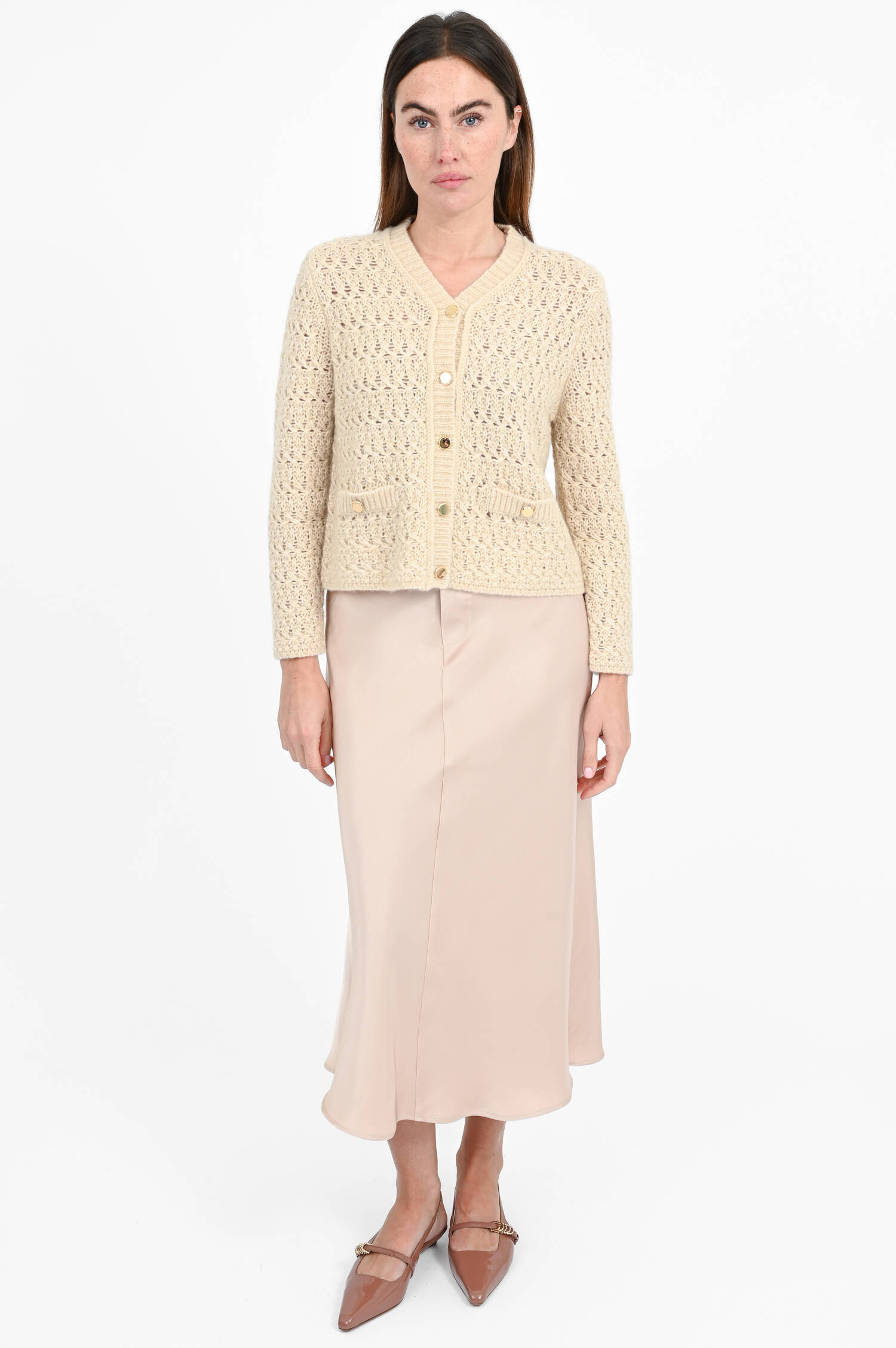Strickjacke aus Cashmere-Seiden-Mix in Champagne Strickjacke aus Cashmere-Seiden-Mix in Champagne
