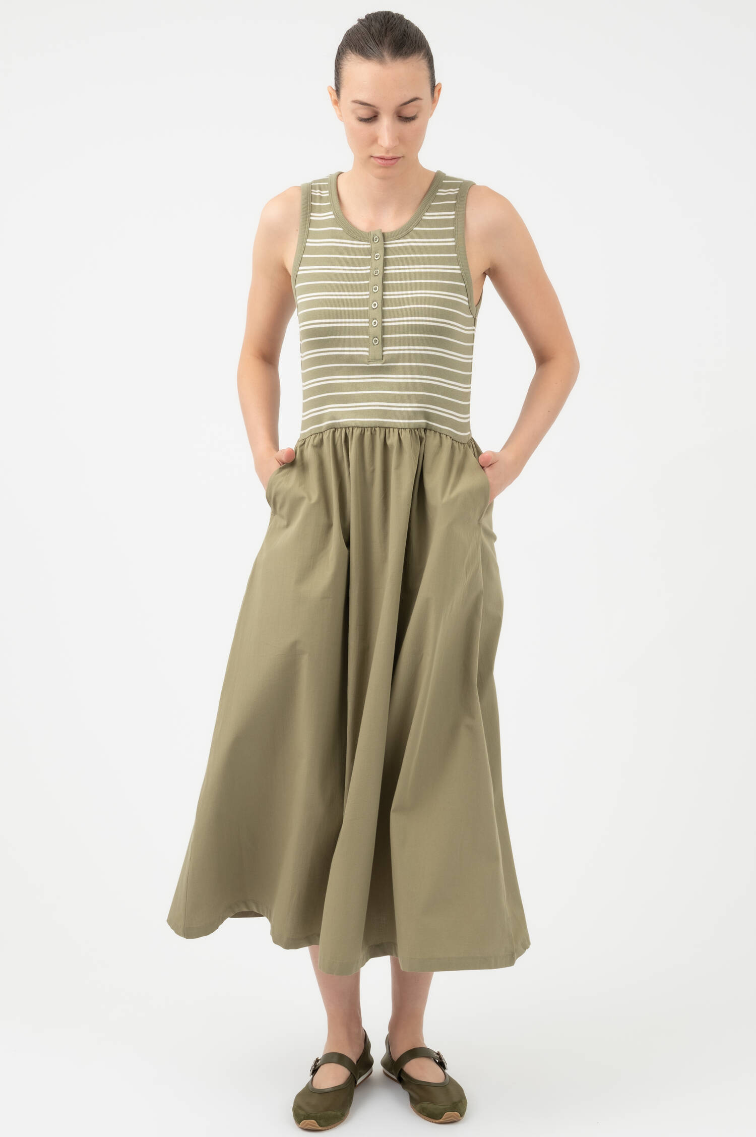 Kleid mit geringeltem Ripptop in Grün