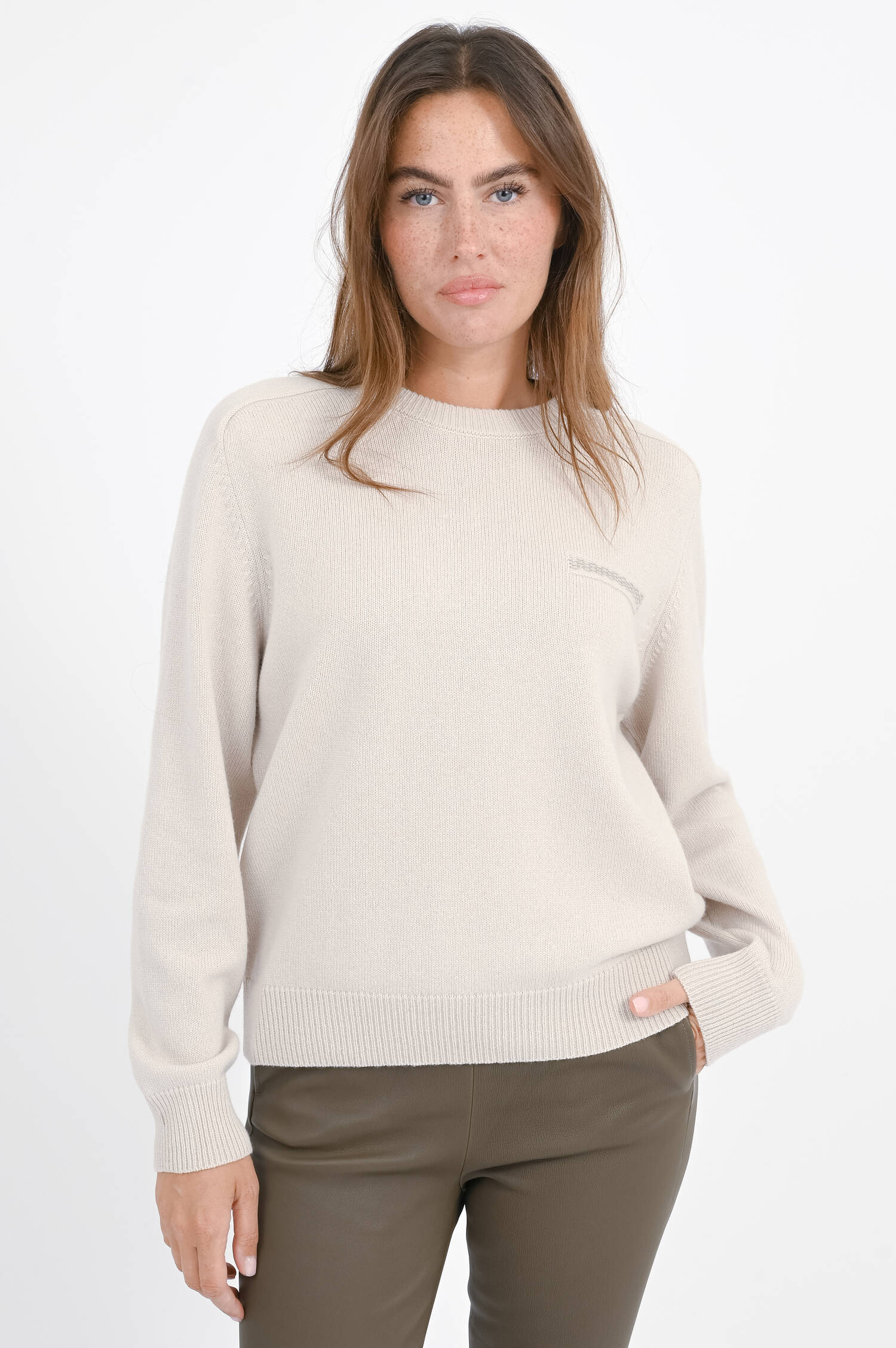 Seiden-Mix Pullover mit Perlen-Detail in Sand