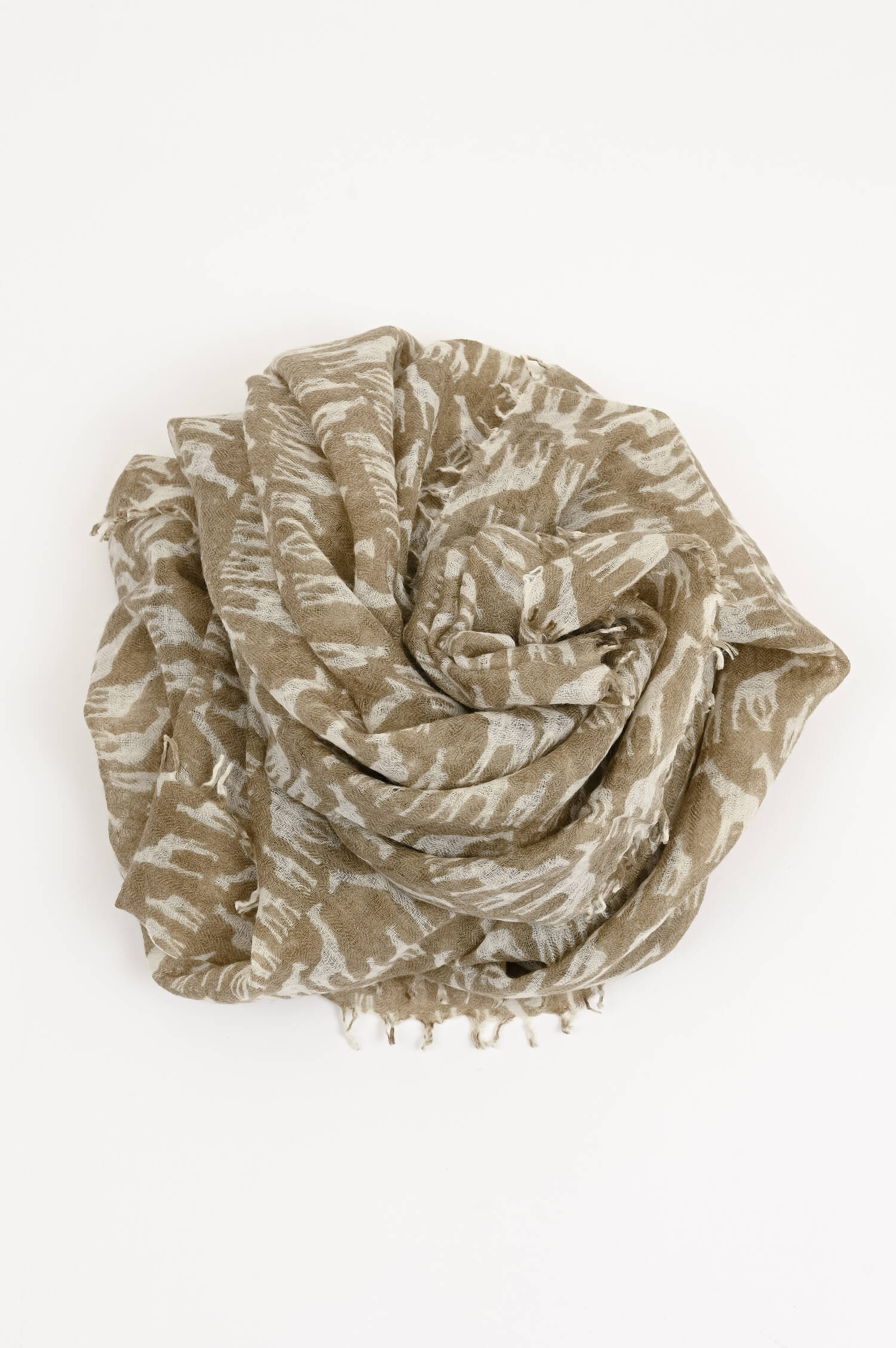 Wollschal MLUCK in Khaki/Weiß