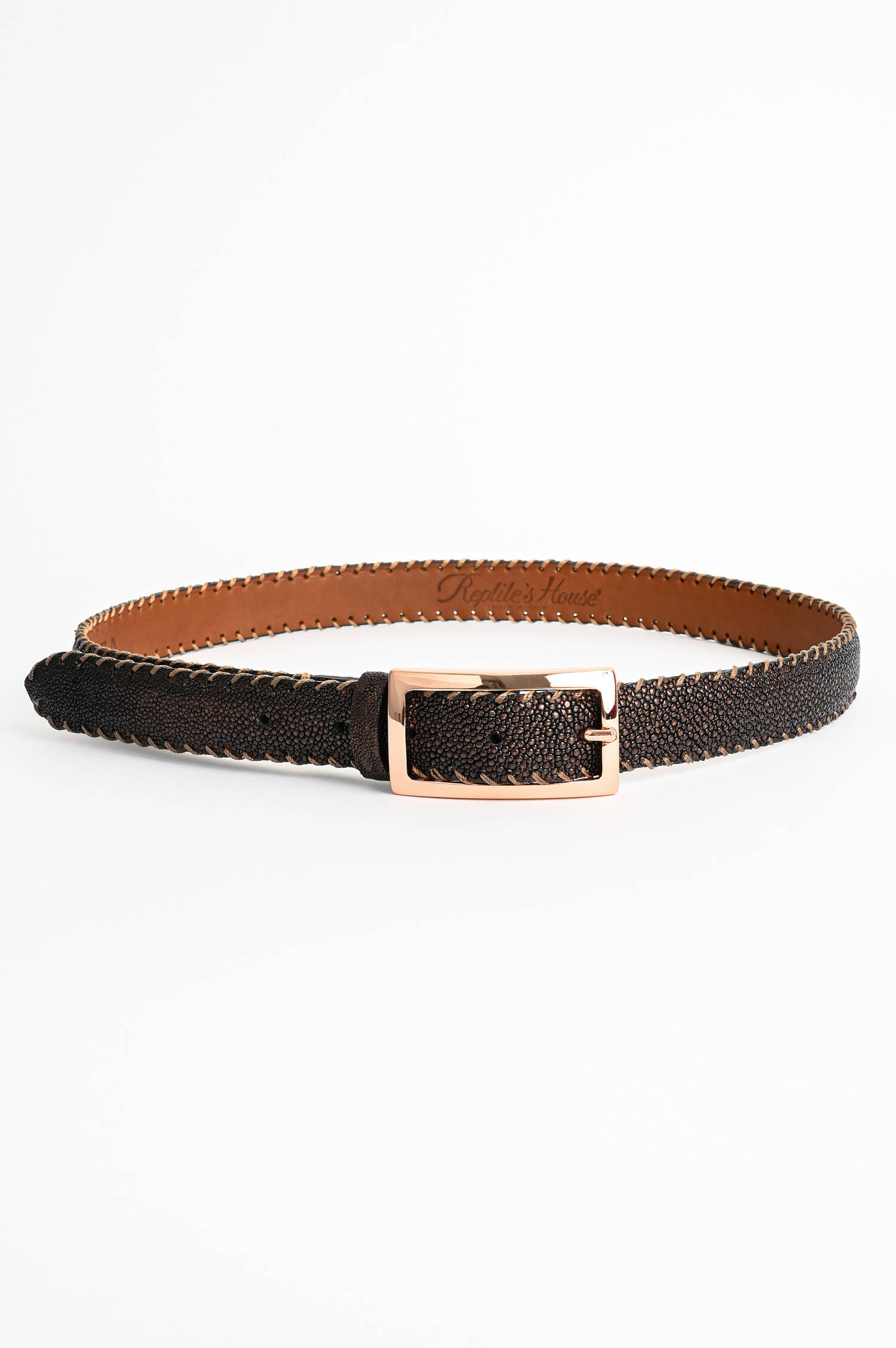 Ledergürtel mit Ziernähten in Bronze