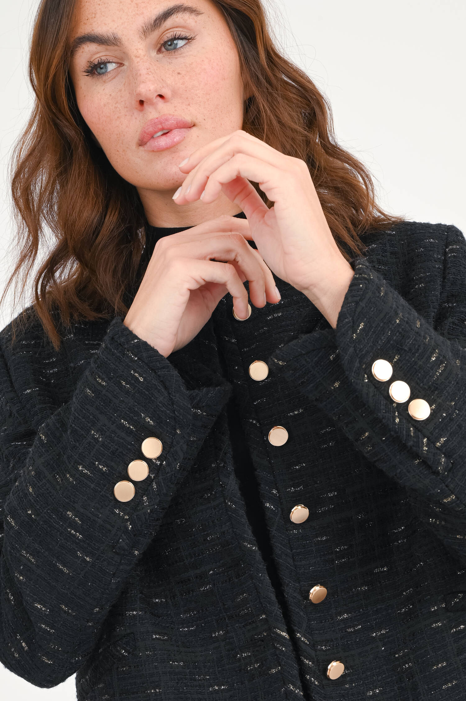 Kurze Tweed-Jacke in Shiny Black