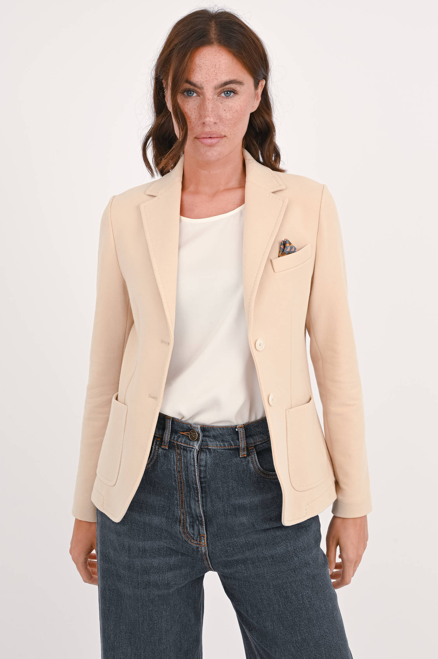 Einreihiger Jersey Blazer in Beige