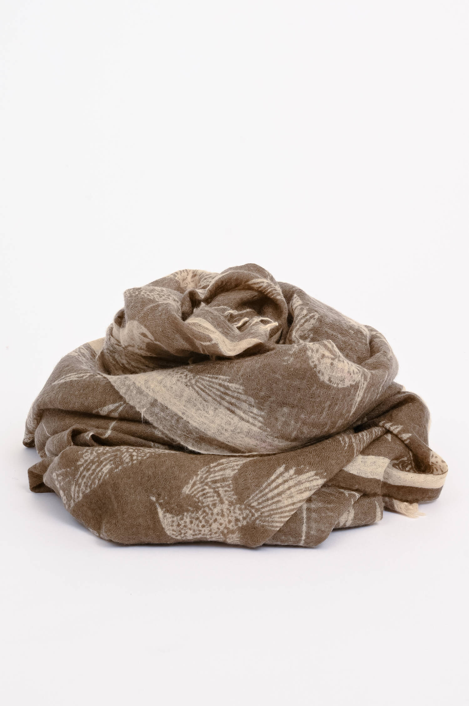 Cashmere-Schal BIRDS in Taupe/Creme