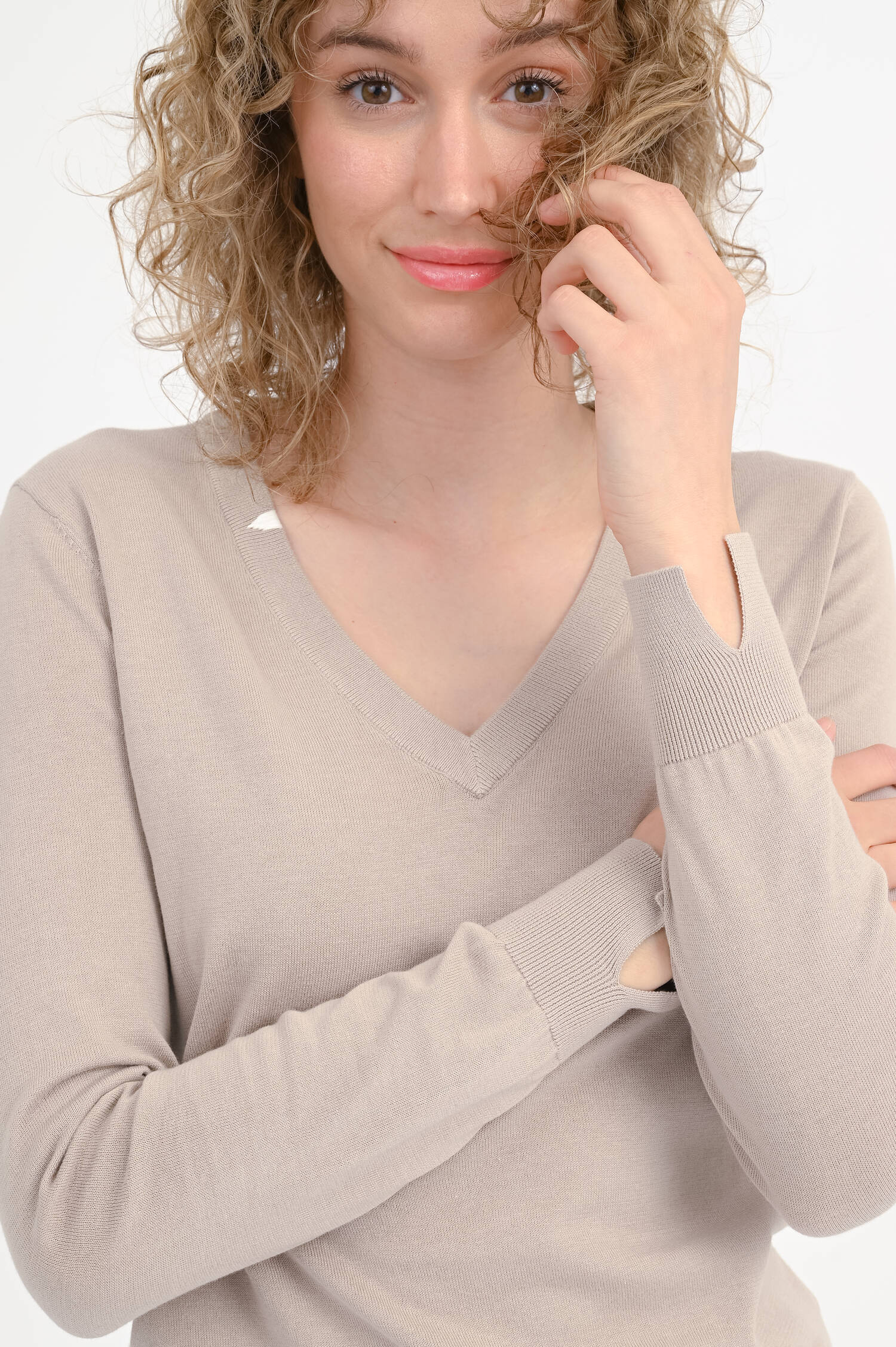 Pullover mit V-Ausschnitt in Stone