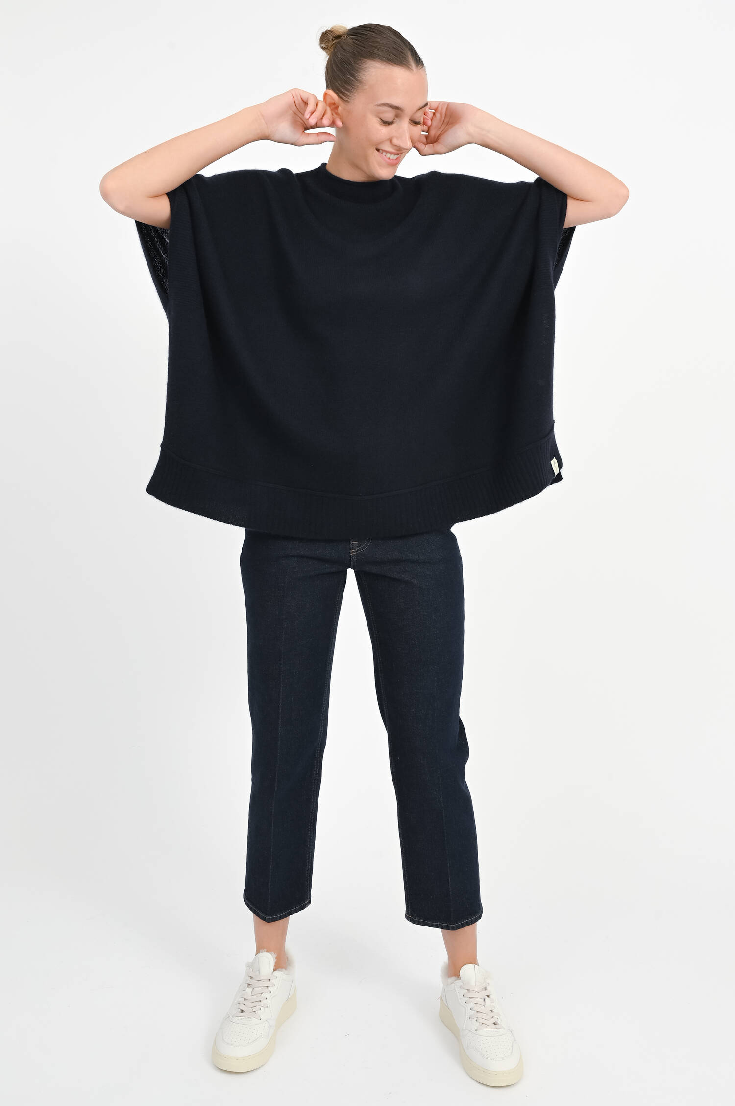 Cashmere Poncho in Navy Cashmere Poncho in Navy