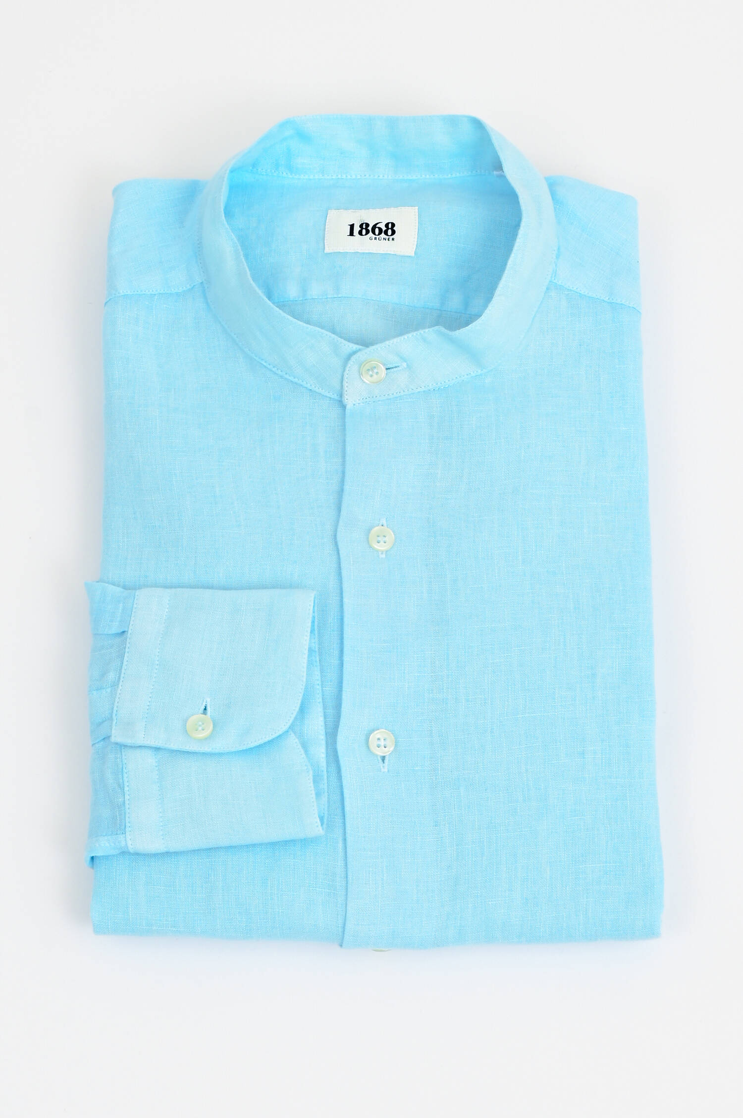 Leinenhemd mit Stehkragen in Hellblau