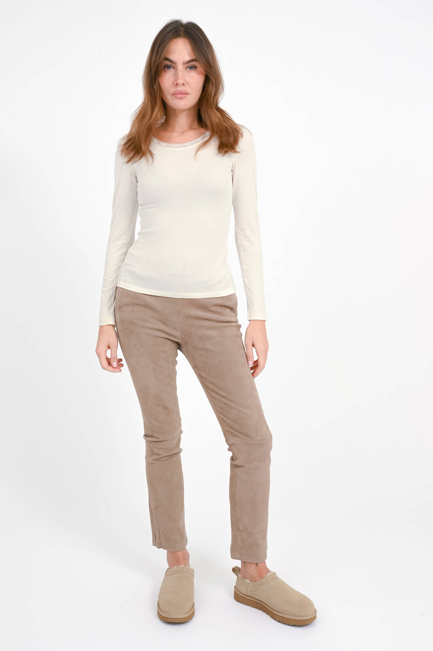 Longsleeve mit Spitzen-Detail in Ivory