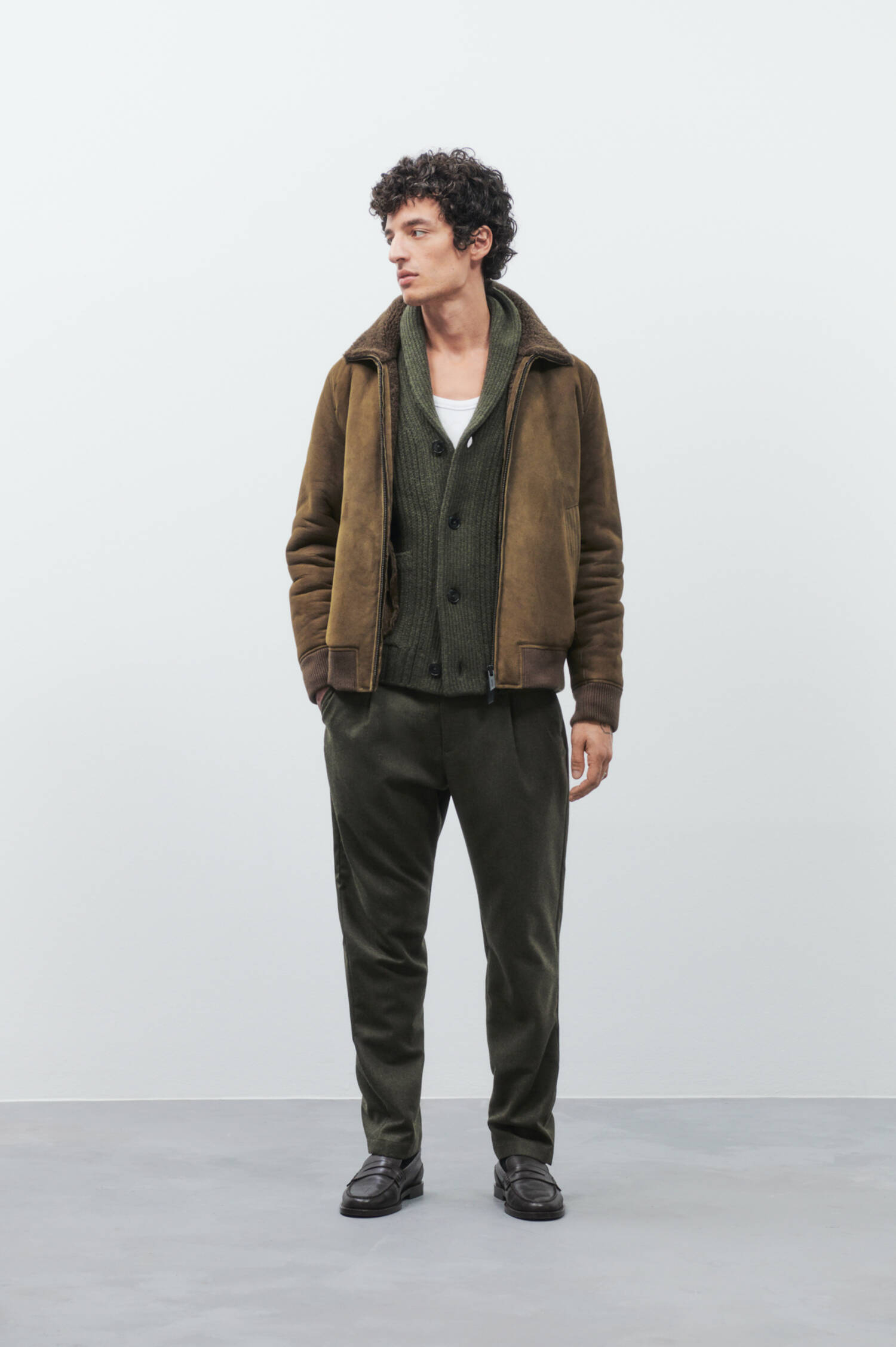 Jacke aus Lammleder in Oliv