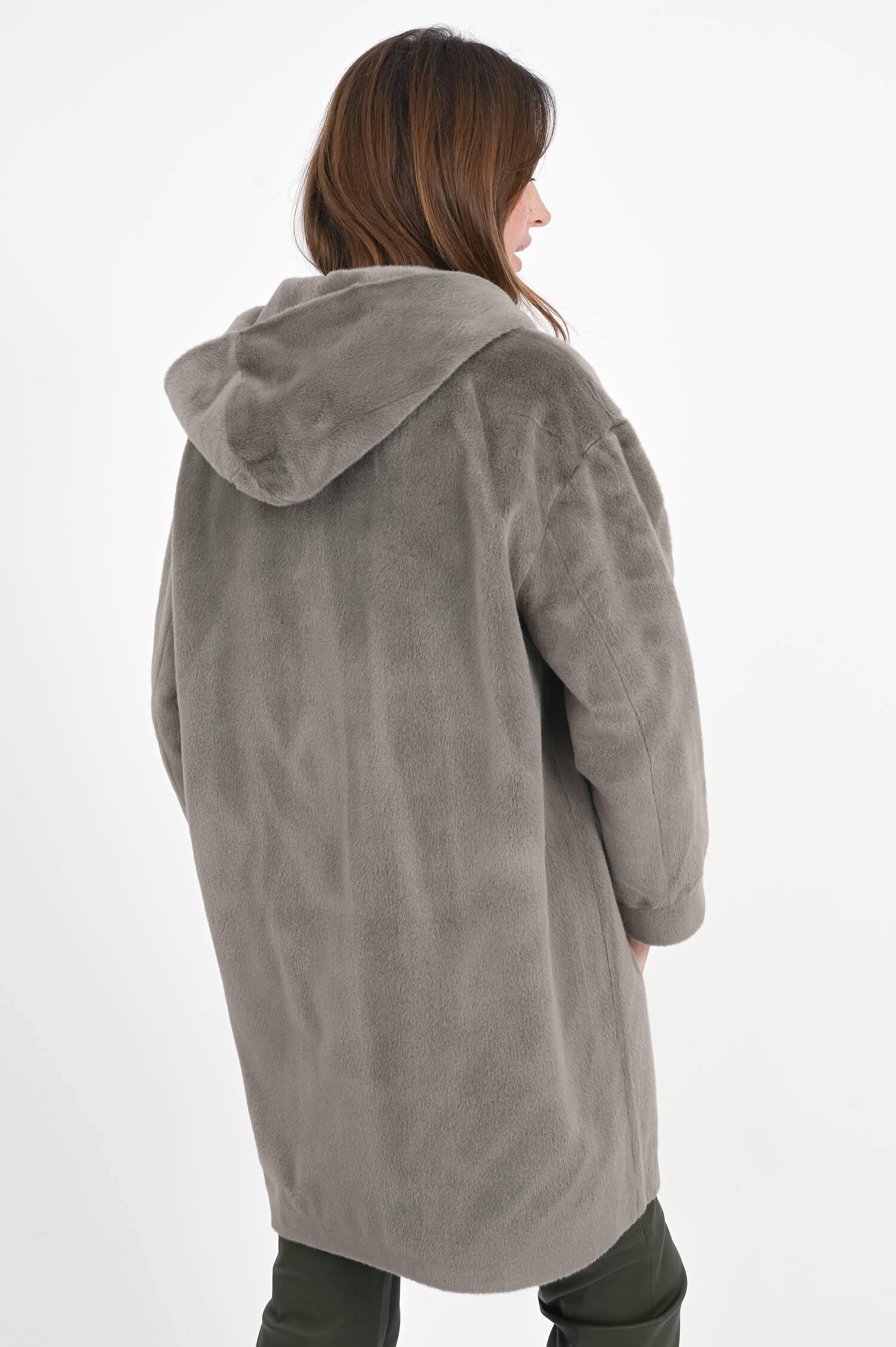 Faux Fur Mantel MIMI in Graugrün