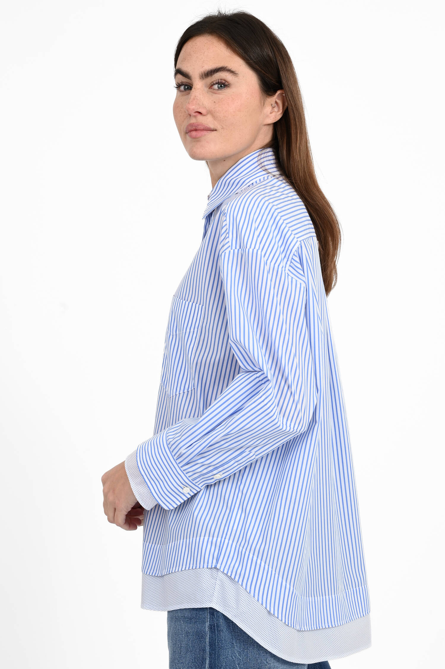 Bluse MEIL mit Stoffeinsatz in Blau/Weiß Bluse MEIL mit Stoffeinsatz in Blau/Weiß