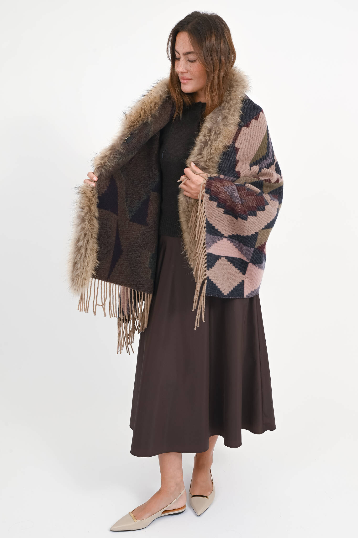 Wollcape STOLA in Rosa/Grün/Rot Wollcape STOLA in Rosa/Grün/Rot