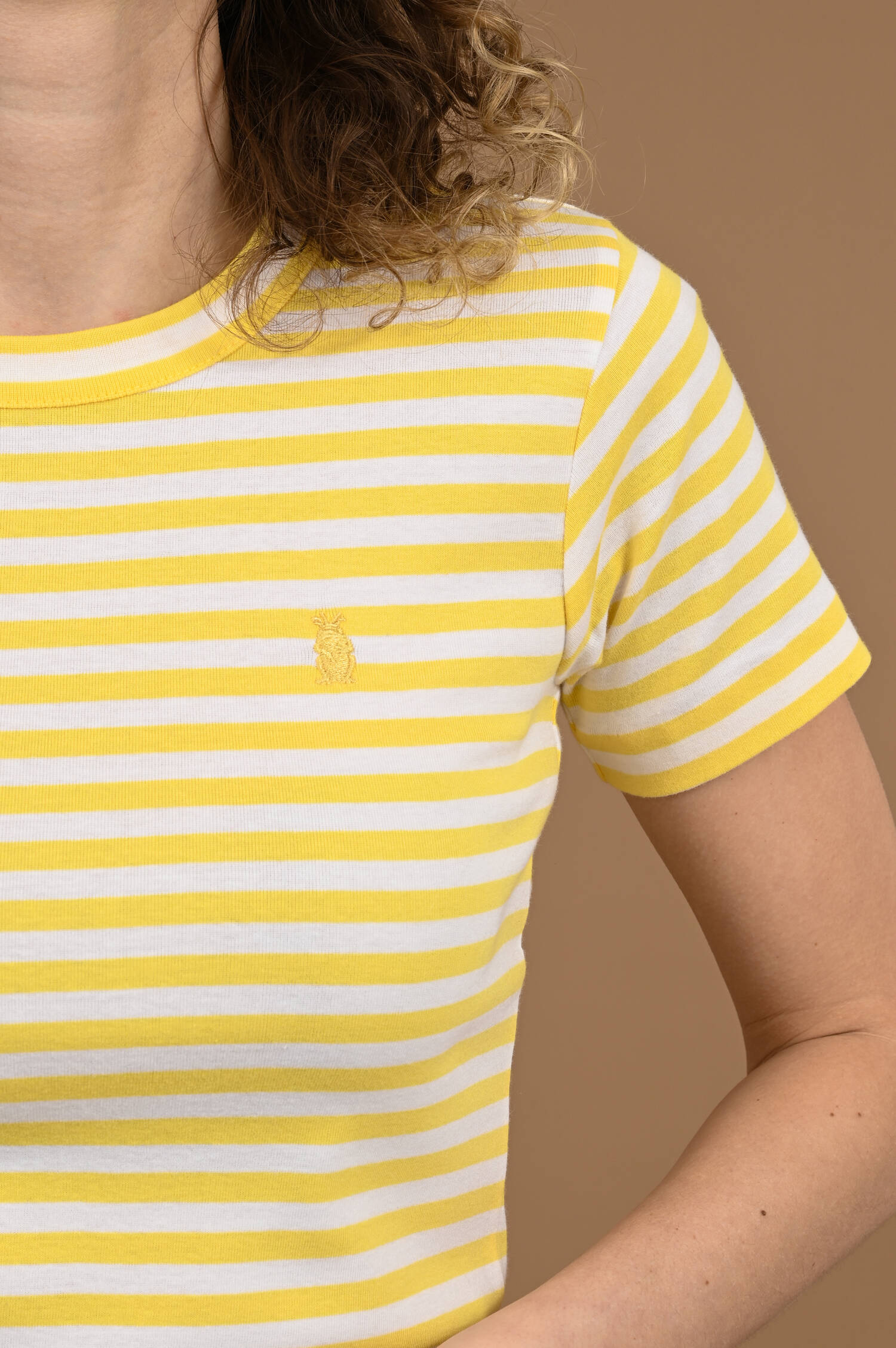 Streifen T-Shirt mit Froschaufstick in Gelb/Weiß Streifen T-Shirt mit Froschaufstick in Gelb/Weiß