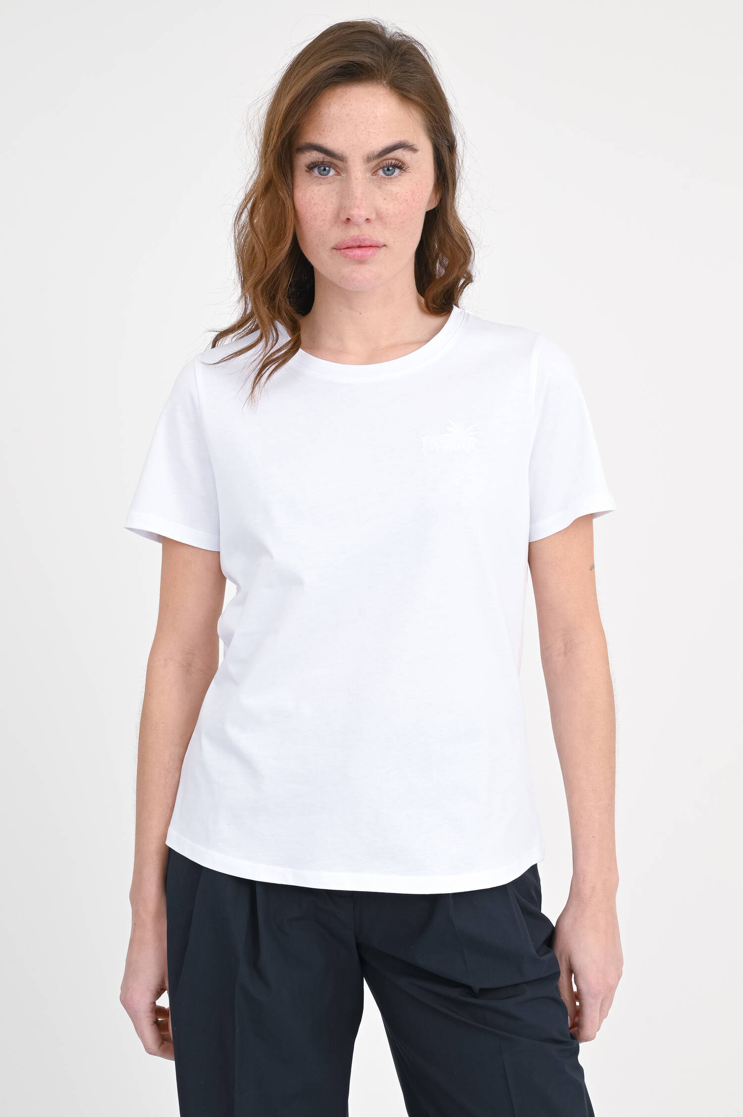 T-Shirt mit Palmen-Stickerei in Weiß