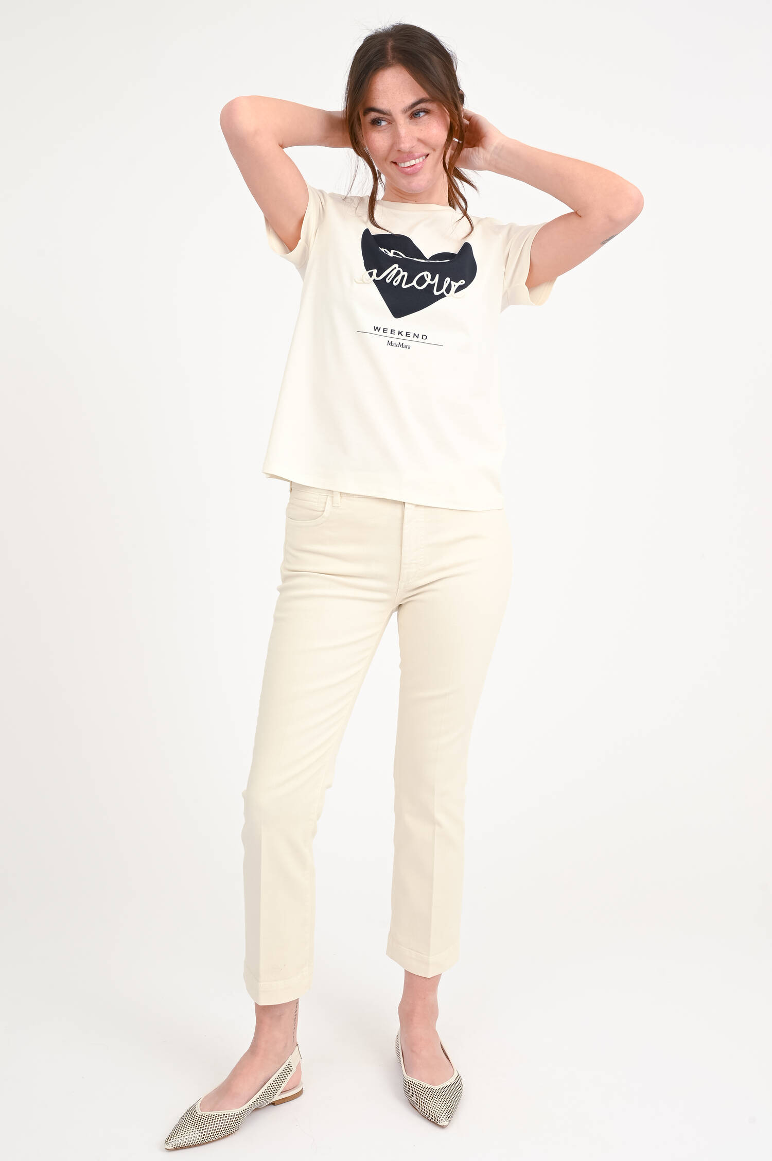 Shirt mit MON AMOUR Stickerei in Elfenbein