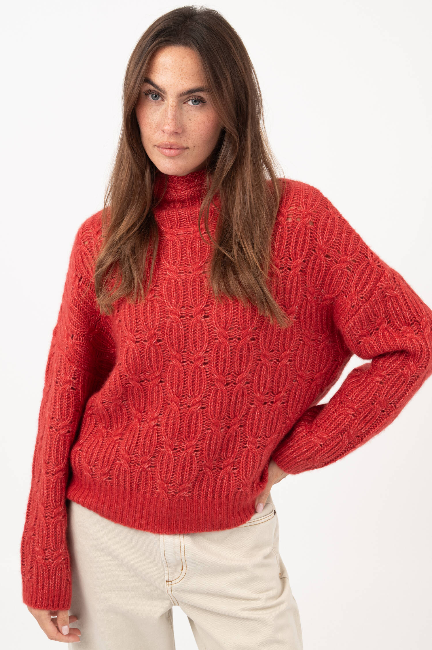 Zopfstrick-Pullover in Rot Zopfstrick-Pullover in Rot