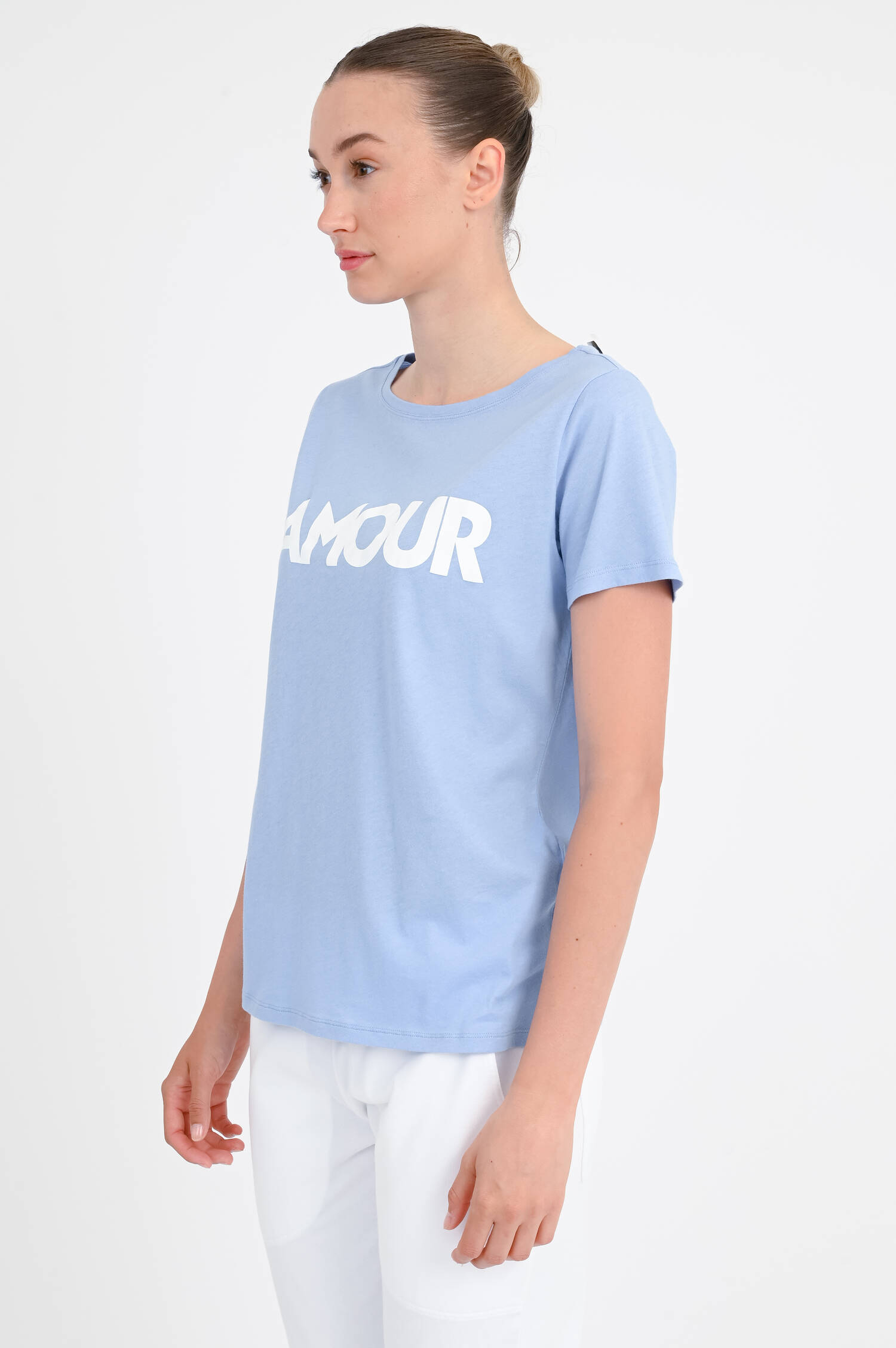 T-Shirt SARA mit Amour-Print in Fliederblau