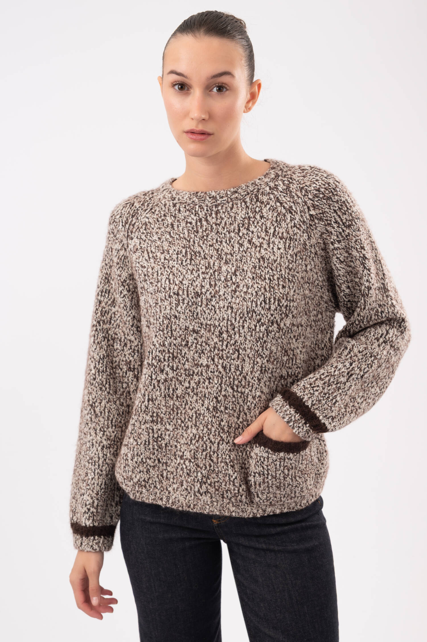 Relaxed-Pullover in Braun/Beige meliert