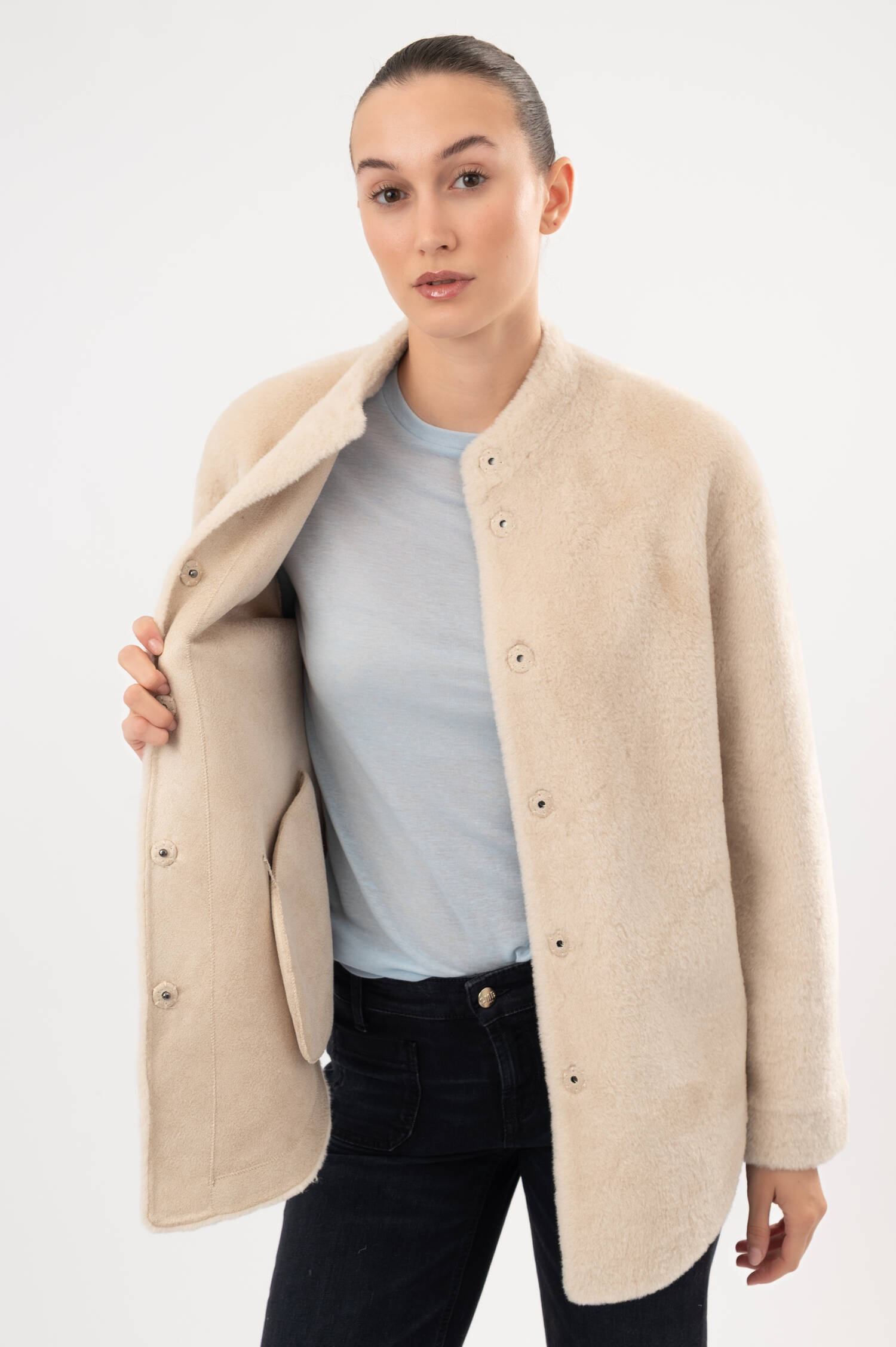 Faux-Fur-Shearling-Jacke ANJA in Beige Faux-Fur-Shearling-Jacke ANJA in Beige