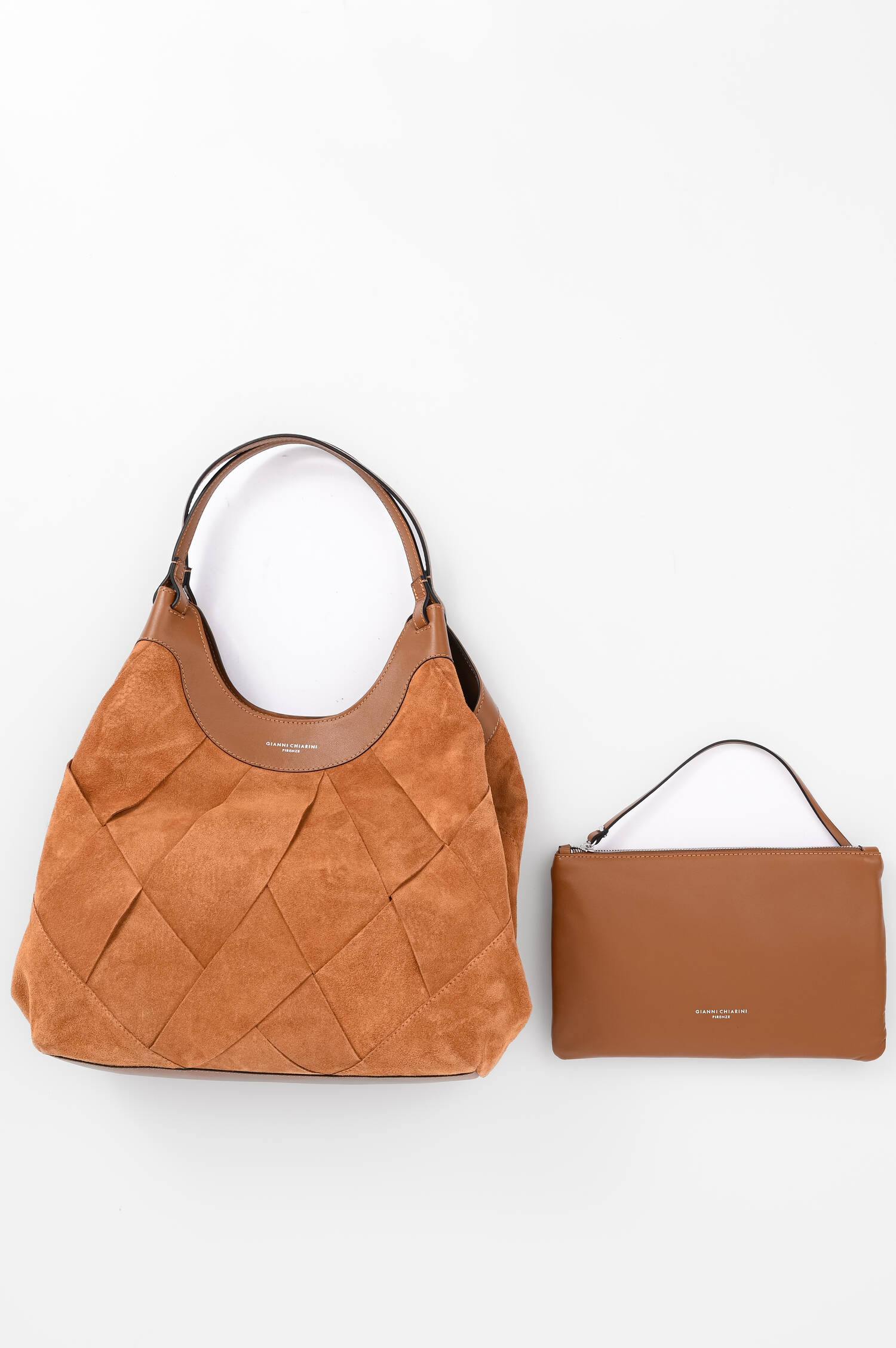 Shopper DUA aus geflochtenem Veloursleder in Camel