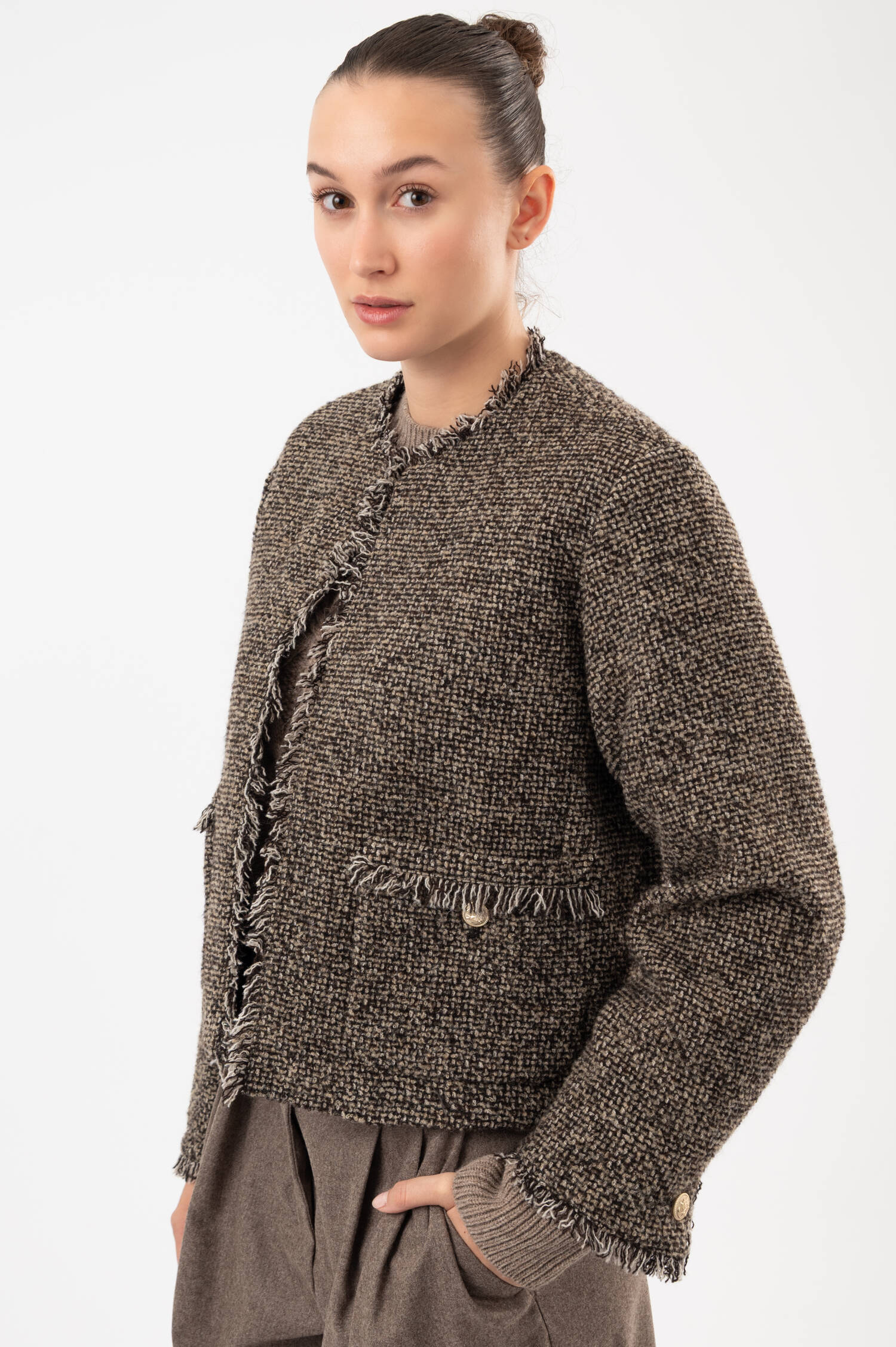 Tweed-Jacke in Braun