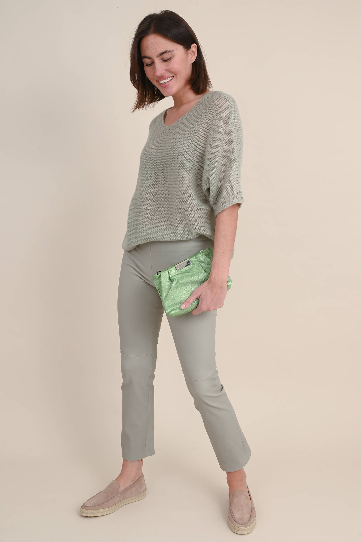 Lederhose JP-TWENTY in Graugrün