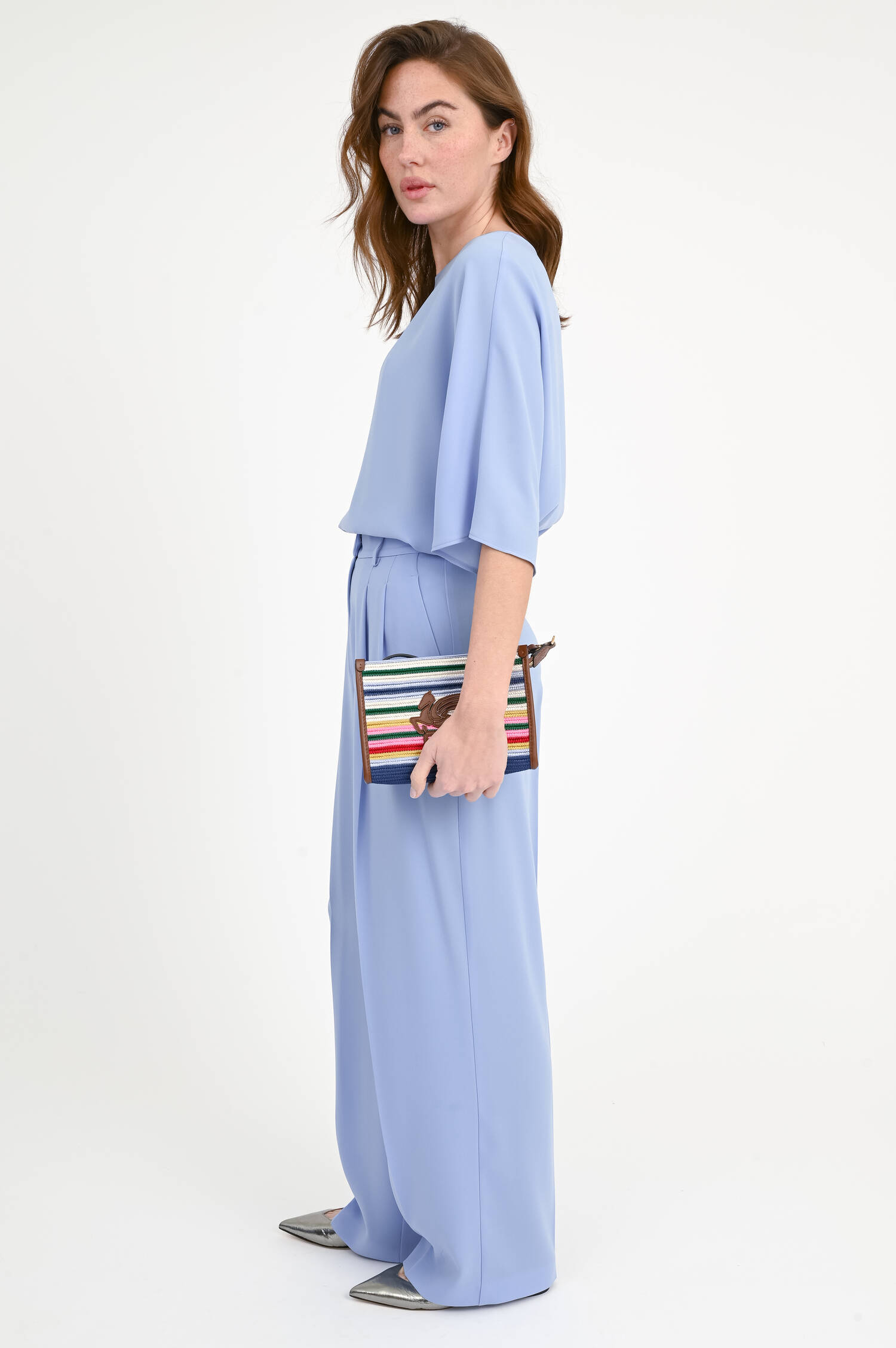 Wide-Leg Hose mit Bundfalten in Hellblau