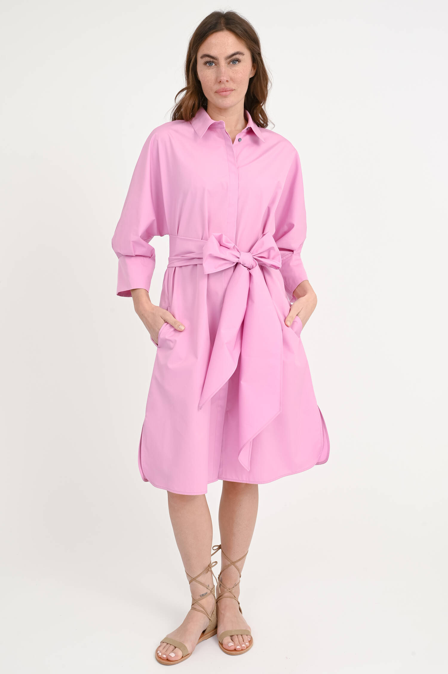 Baumwoll-Kleid TABATA mit Gürtel in Candy Pink