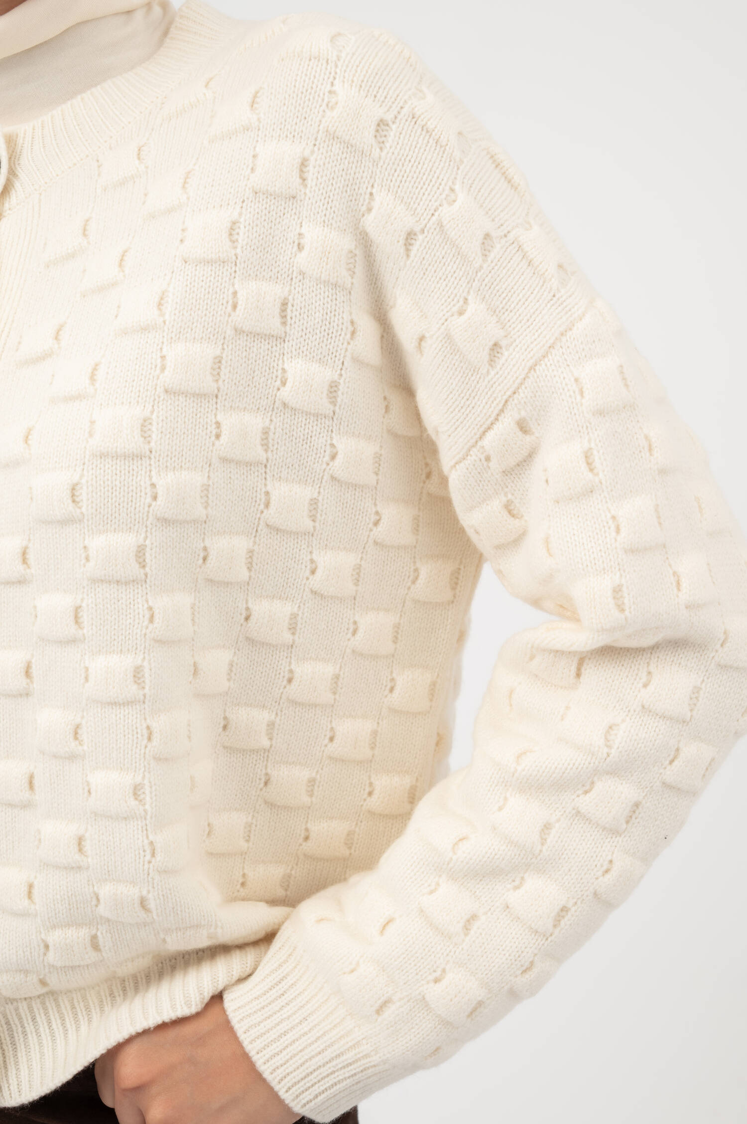Woll-Cashmere-Cardigan mit Strukturmuster in Beige