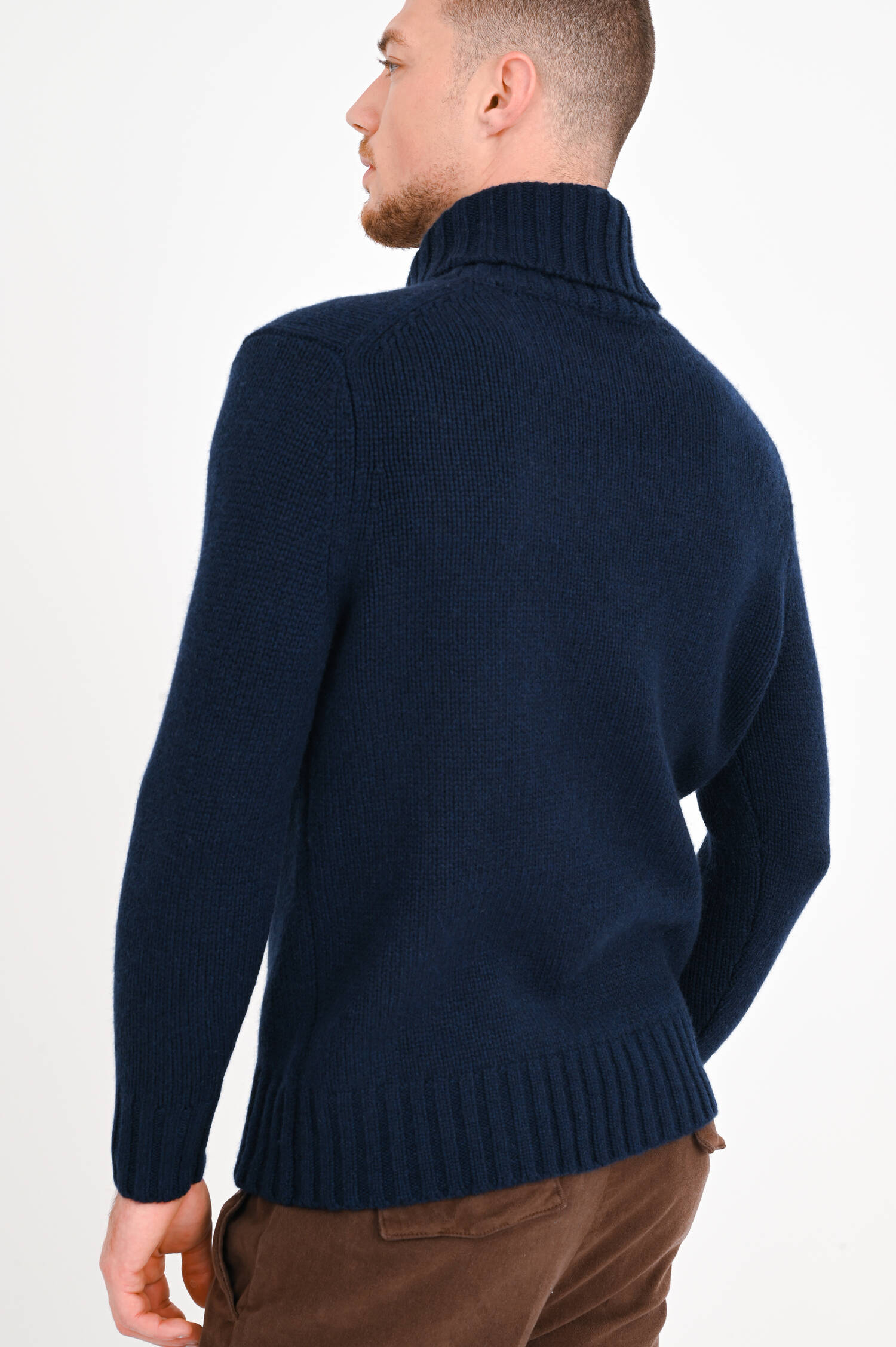 Rollkragen-Strickpullover aus Cashmere in Navy