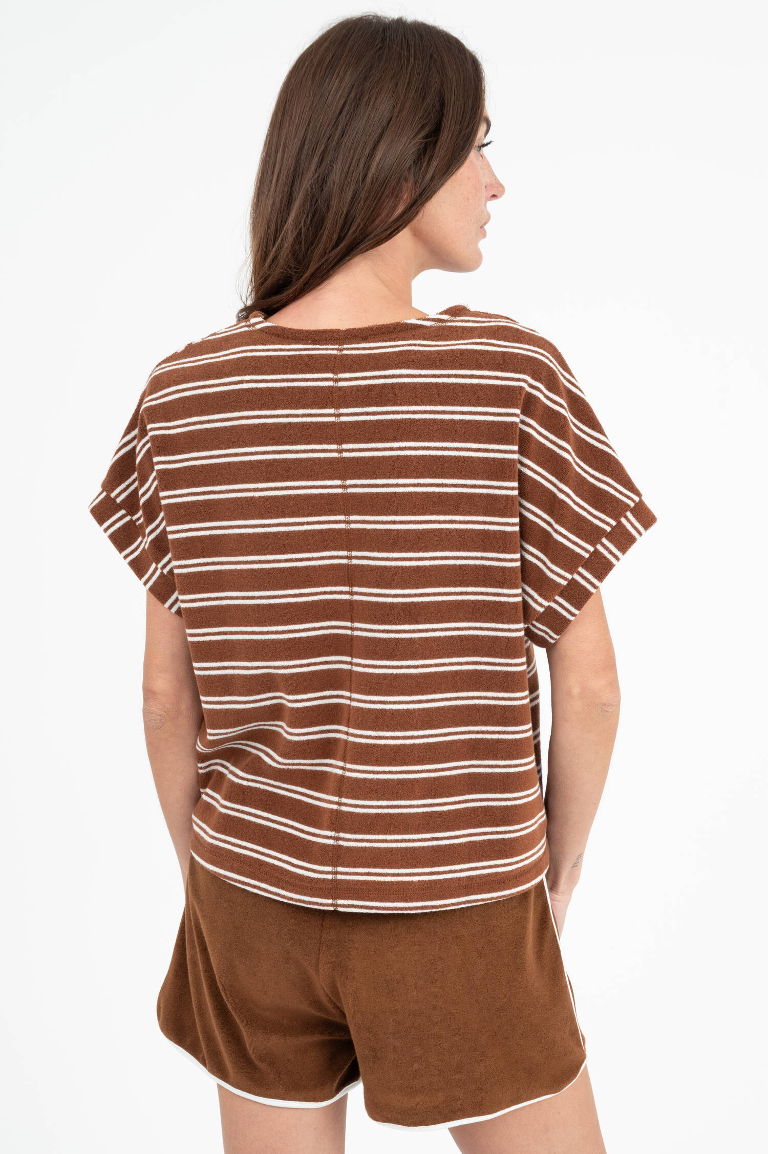 Frottee T-Shirt in Braun gestreift Frottee T-Shirt in Braun gestreift