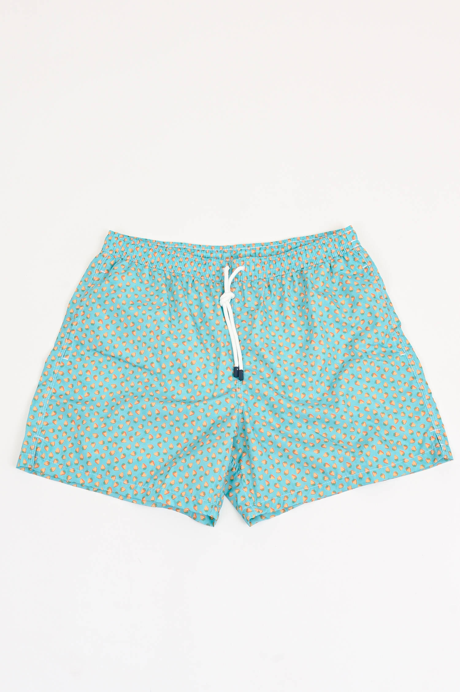 Badehose mit Micro-Erdbeer-Print in Türkis/Gelb