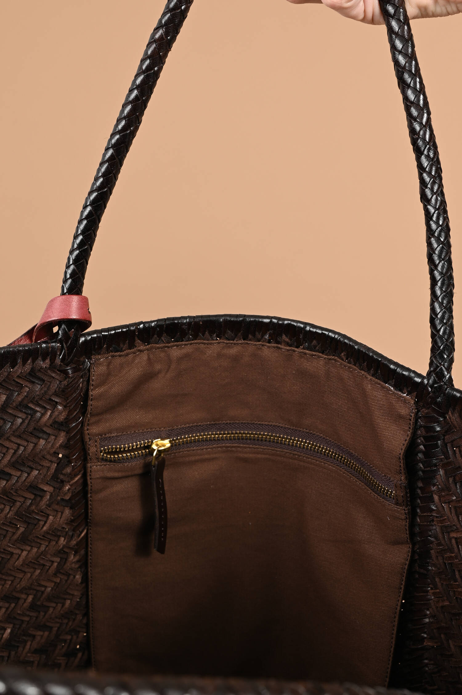 Geflochtener Leder Shopper RUBENS in Chocolate