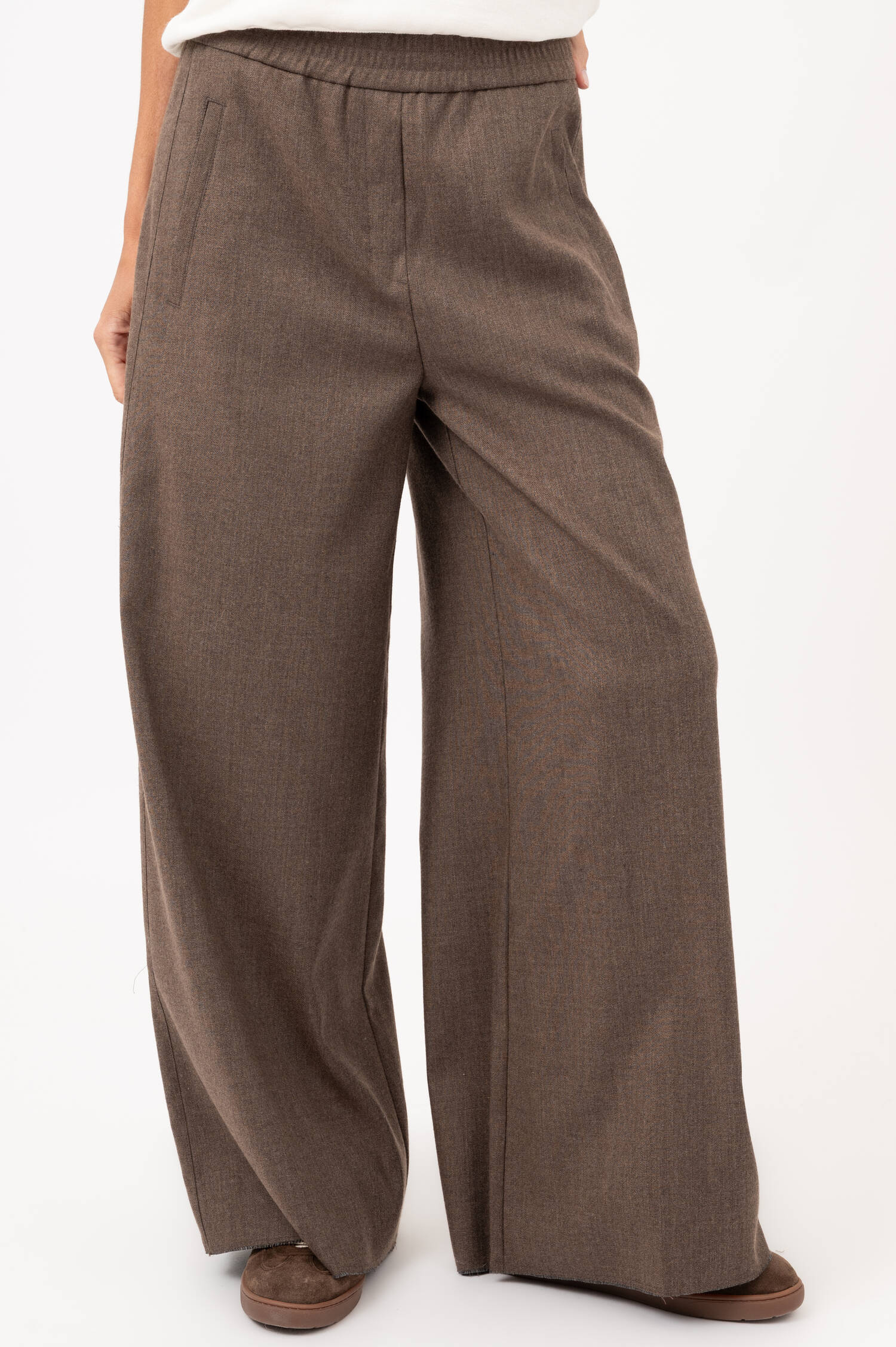 Wide-Leg-Flanell-Schlupfhose in Braun