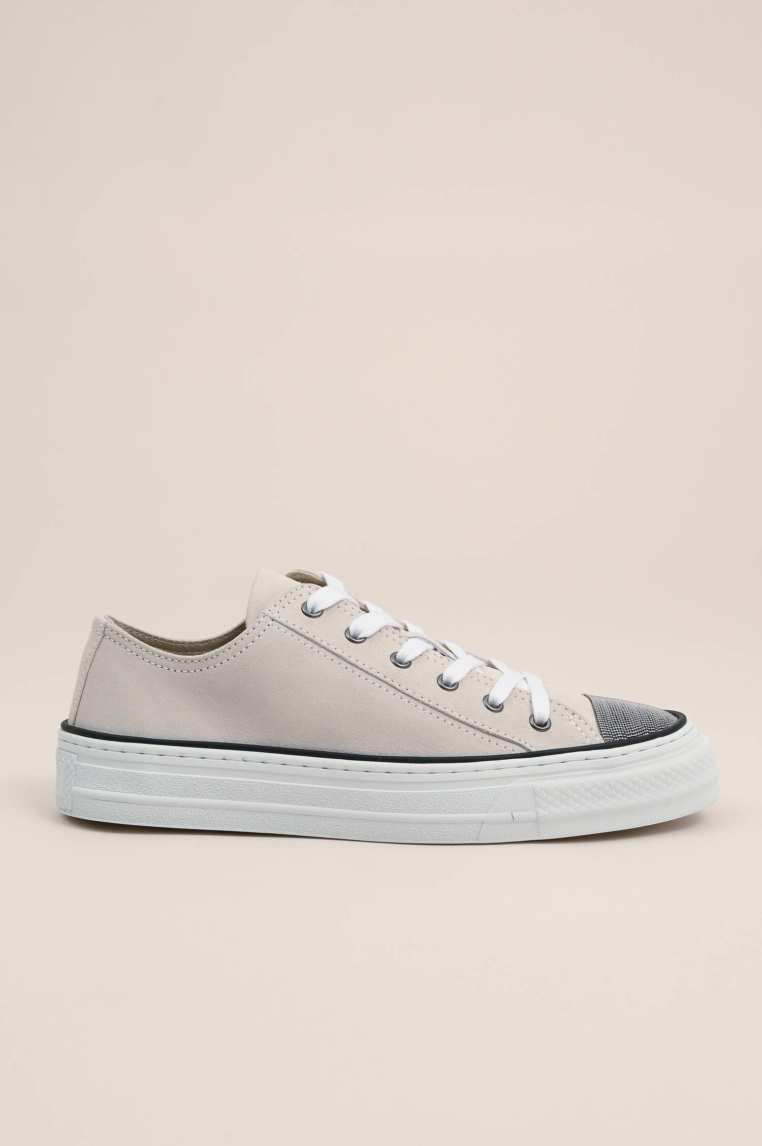 Sneaker aus Veloursleder in Beige