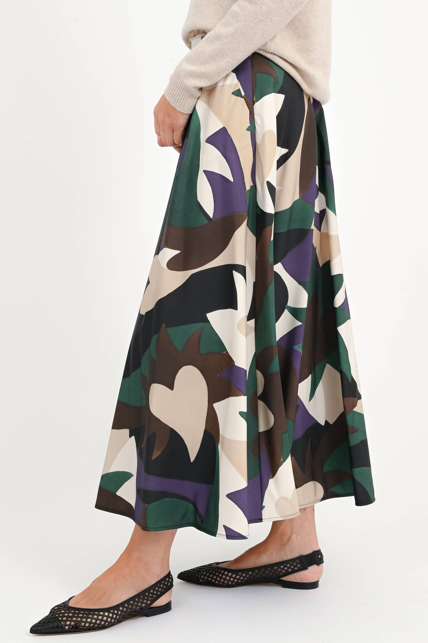Gemusterter-Midi-Rock in Grün/Schwarz/Violett Gemusterter-Midi-Rock in Grün/Schwarz/Violett