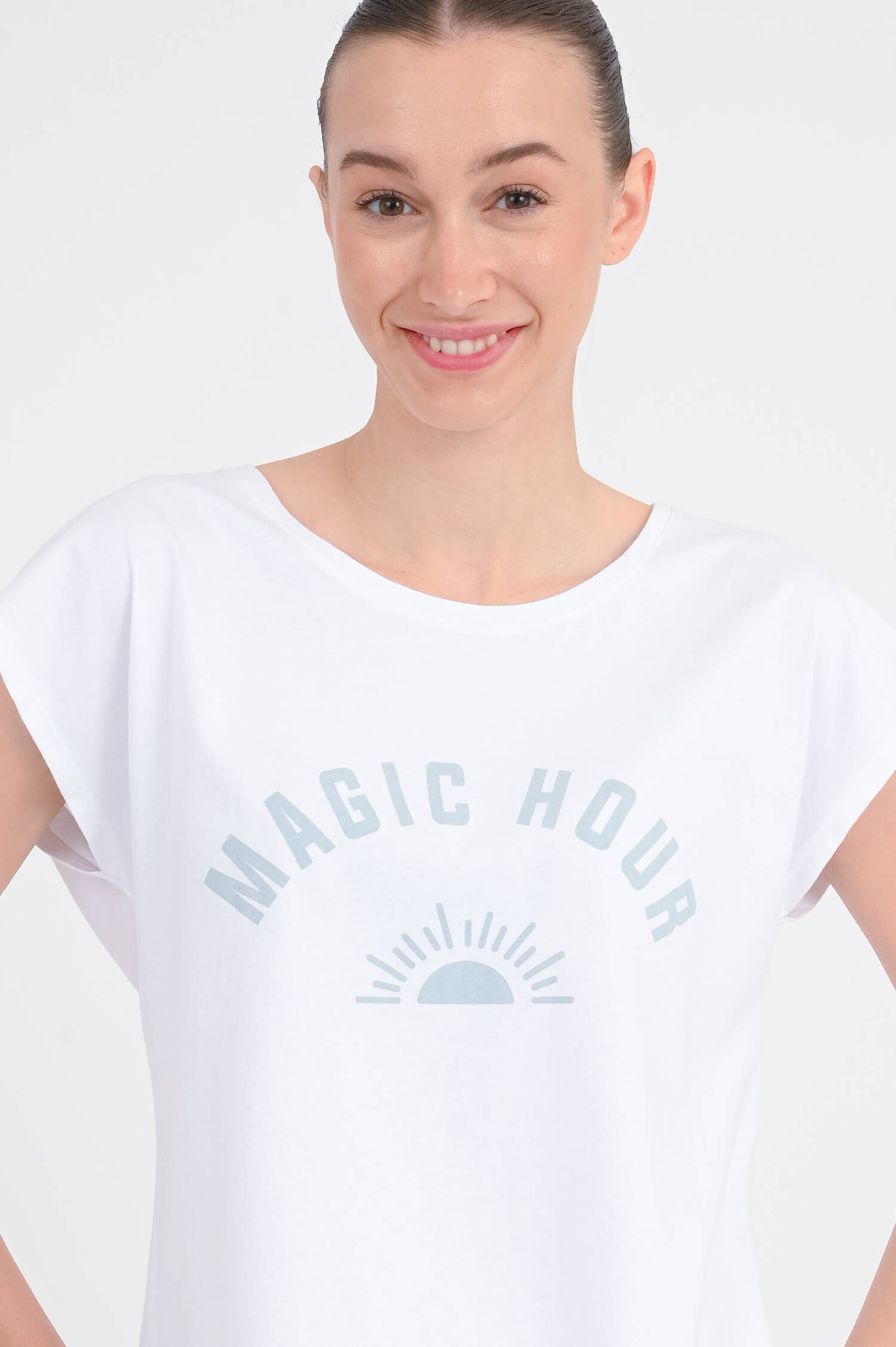 T-Shirt SARA mit Magic Hour-Print in Weiß/Mint
