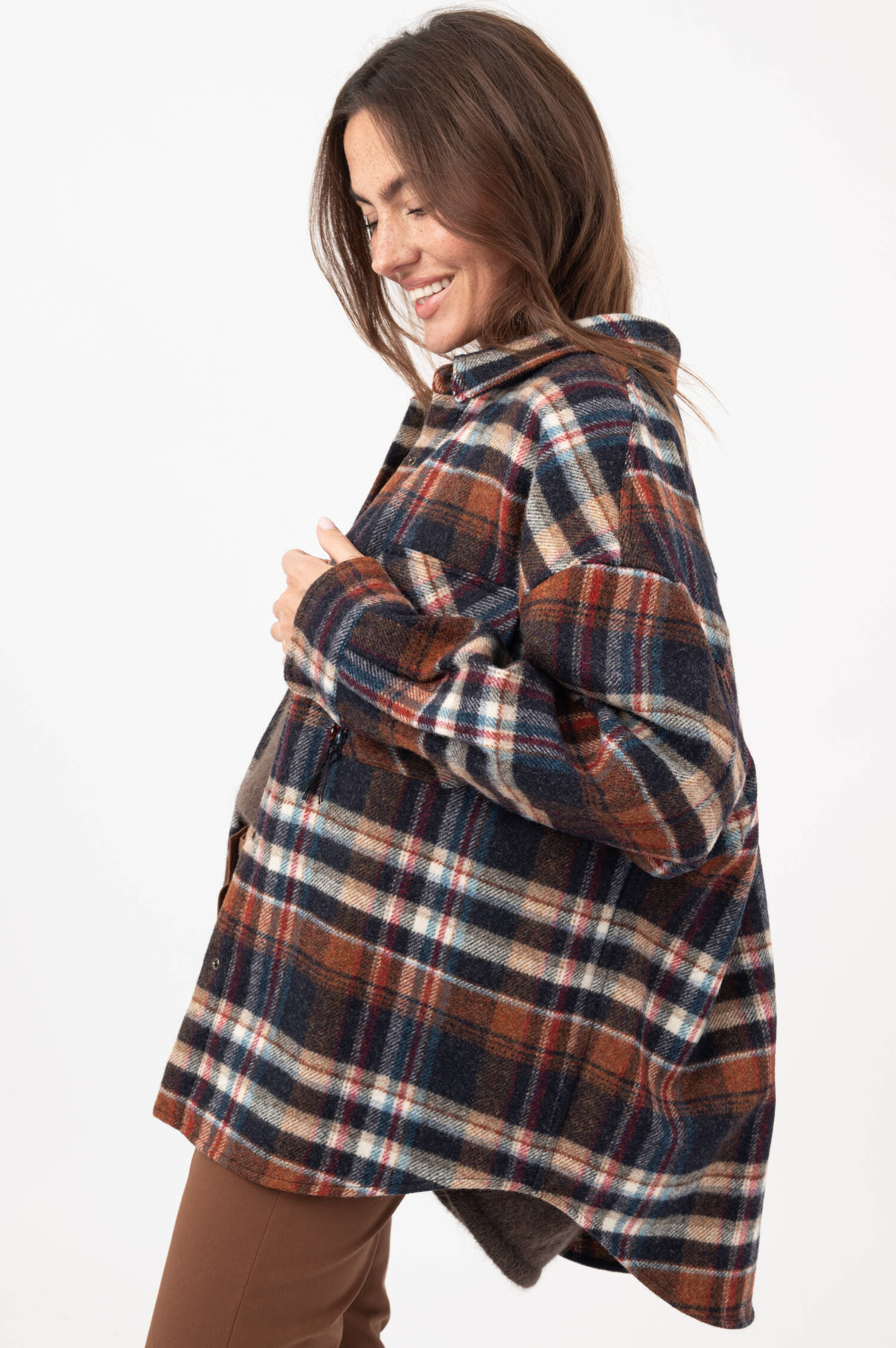 Woll-Flanell-Jacke in Braun/Blau