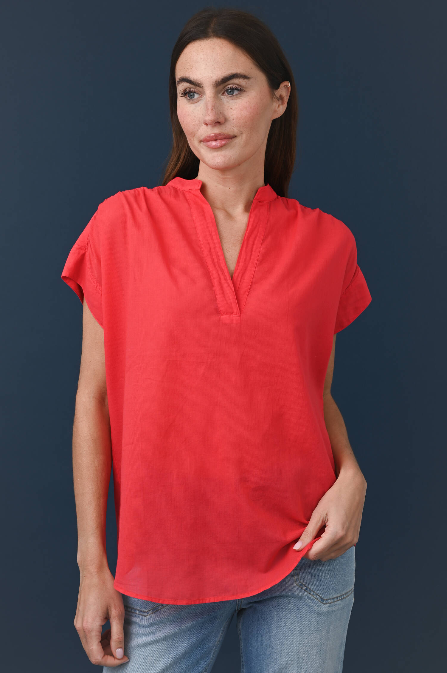 Luftige Kurzarm Schlupfbluse in Tomato