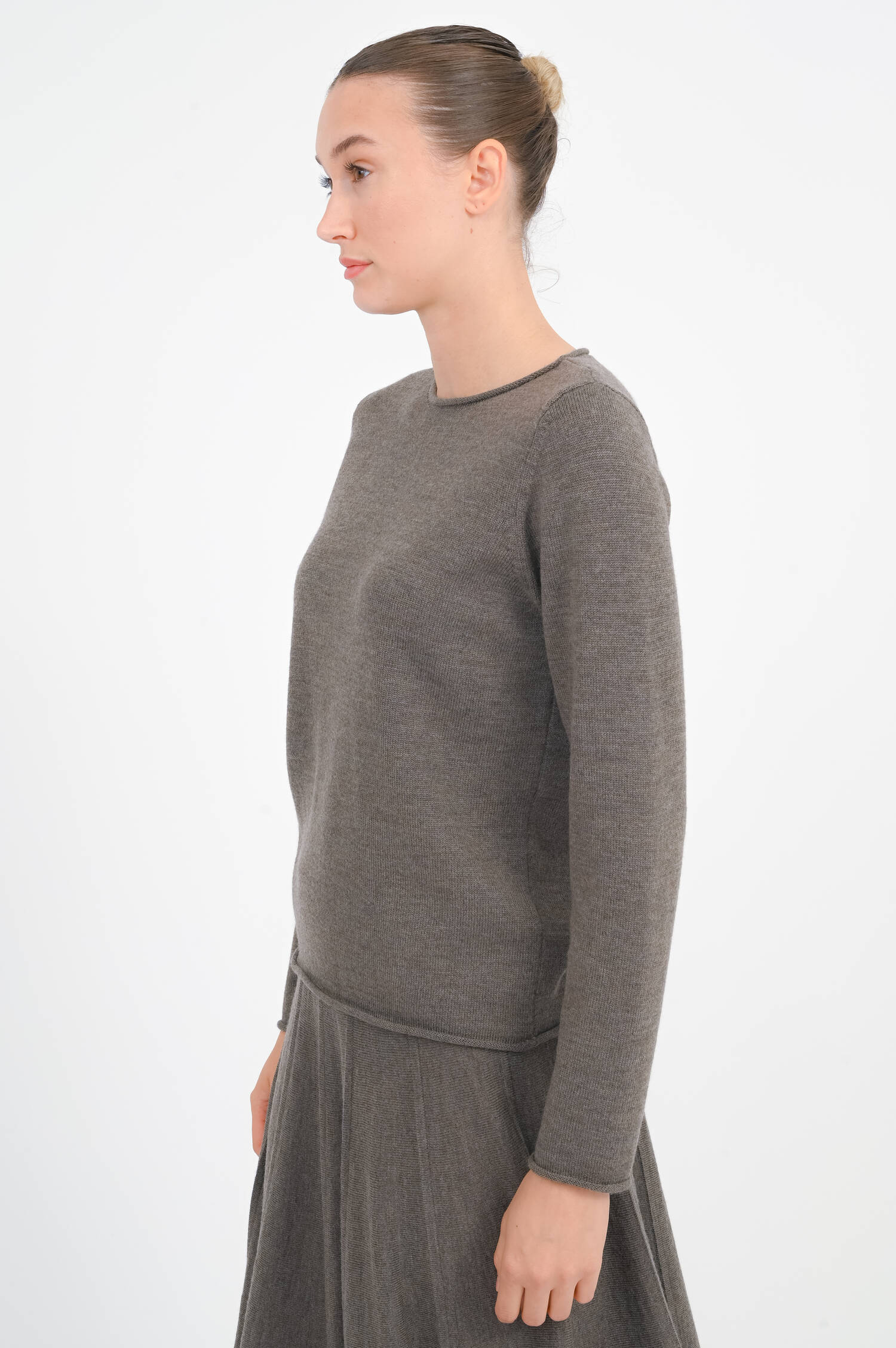 Pullover mit Rollsaum in Cacao meliert