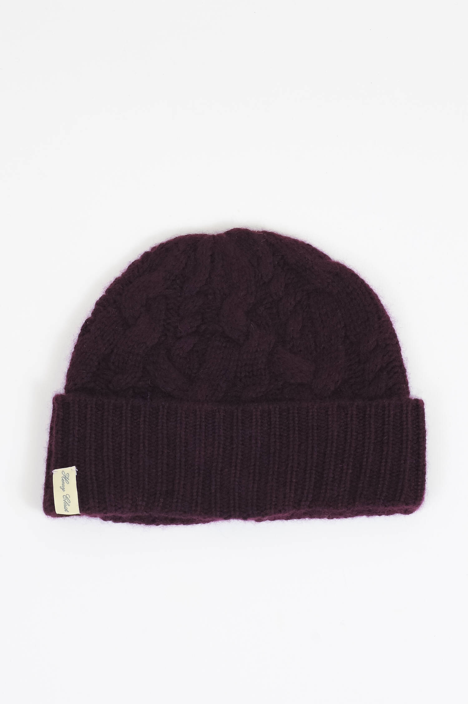 Cashmere Zopfstrickmütze in Aubergine