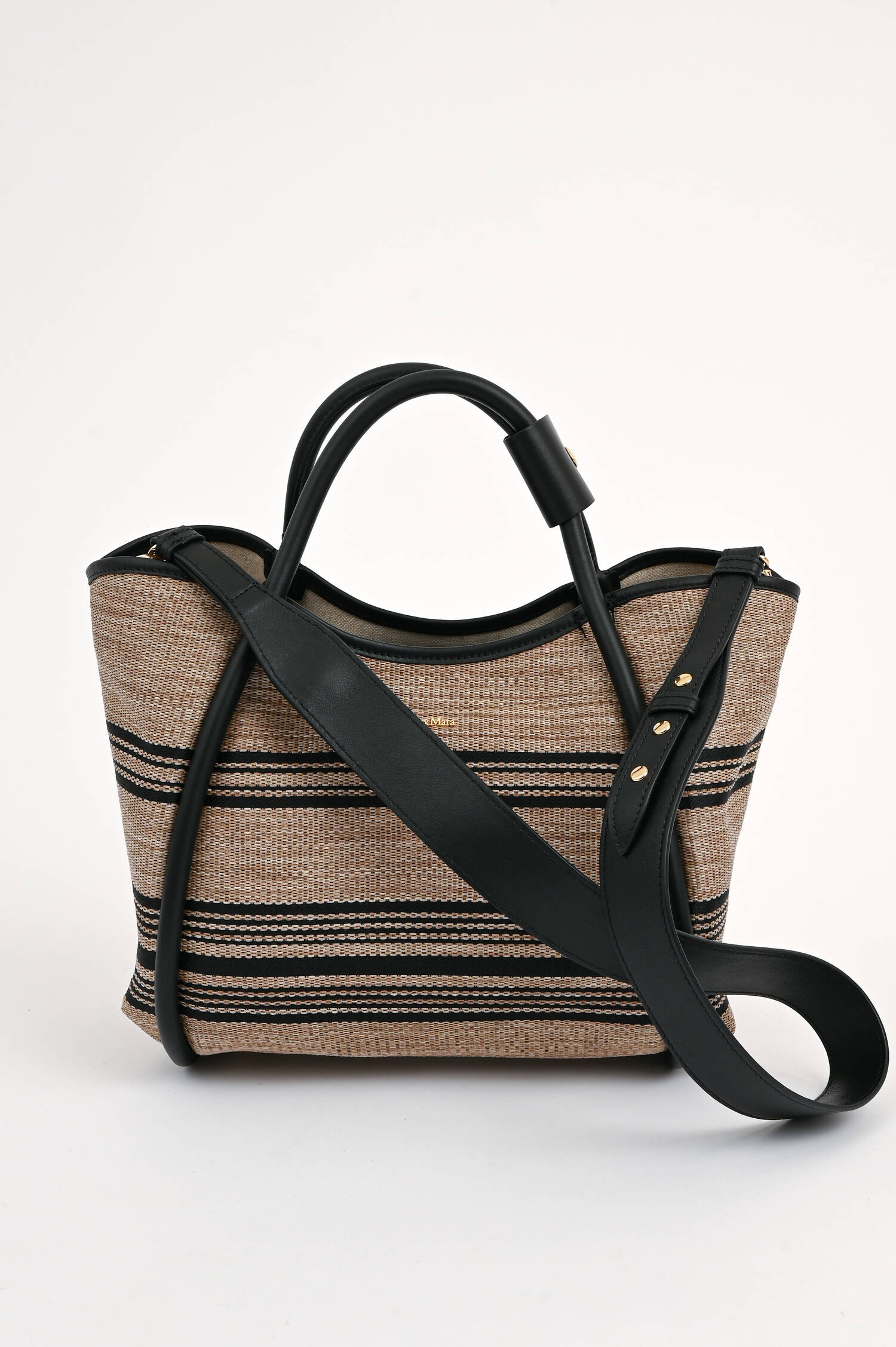 Bast-Jacquard-Tasche MARINE in Taupe/Schwarz