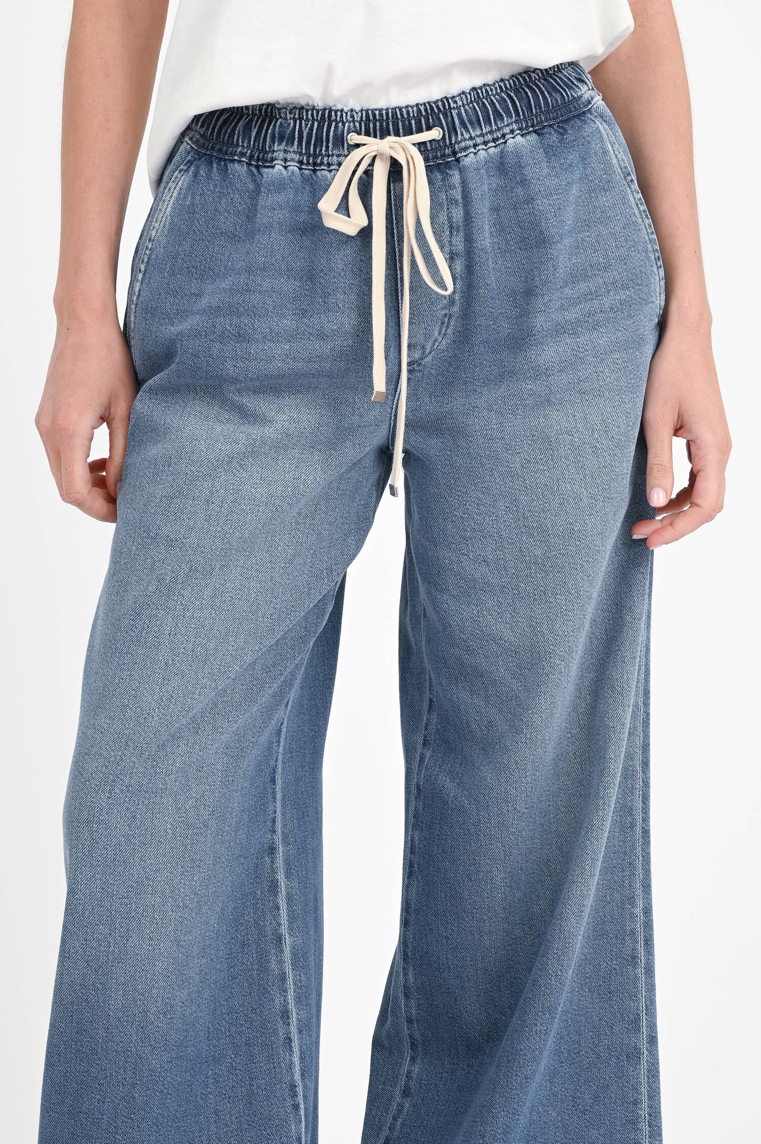 Wide-Leg Denim mit Kordelzug in Vintage Blue