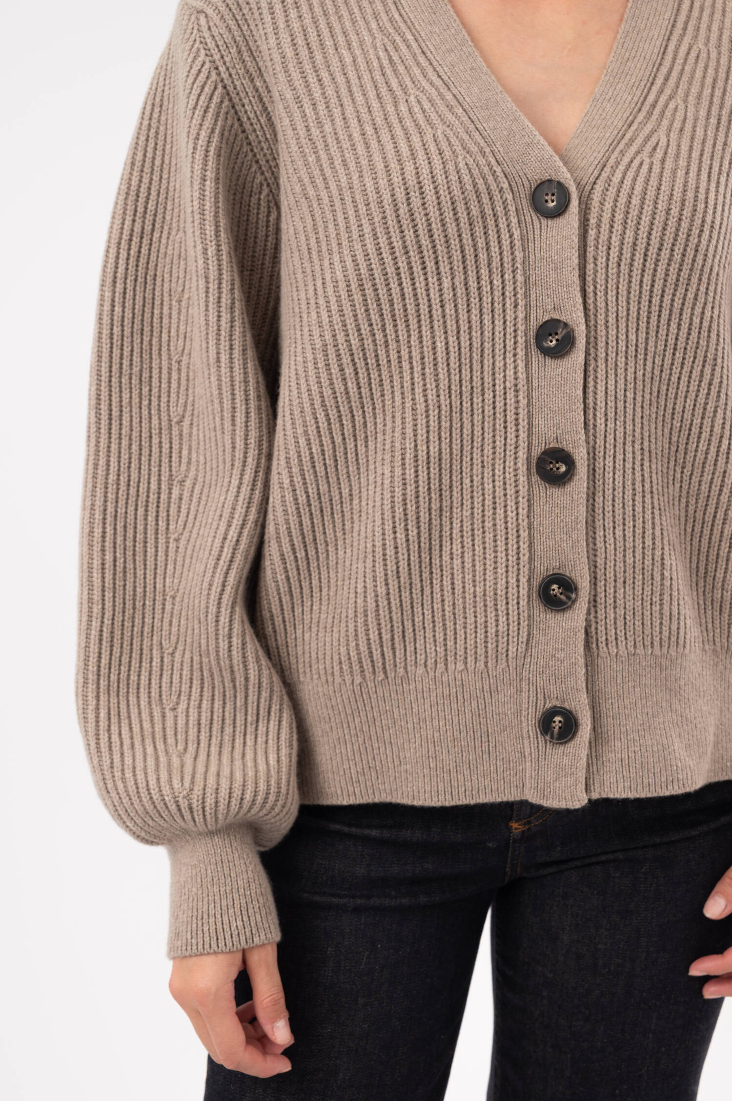 Rippstrick-Jacke aus Wolle in Beige Rippstrick-Jacke aus Wolle in Beige