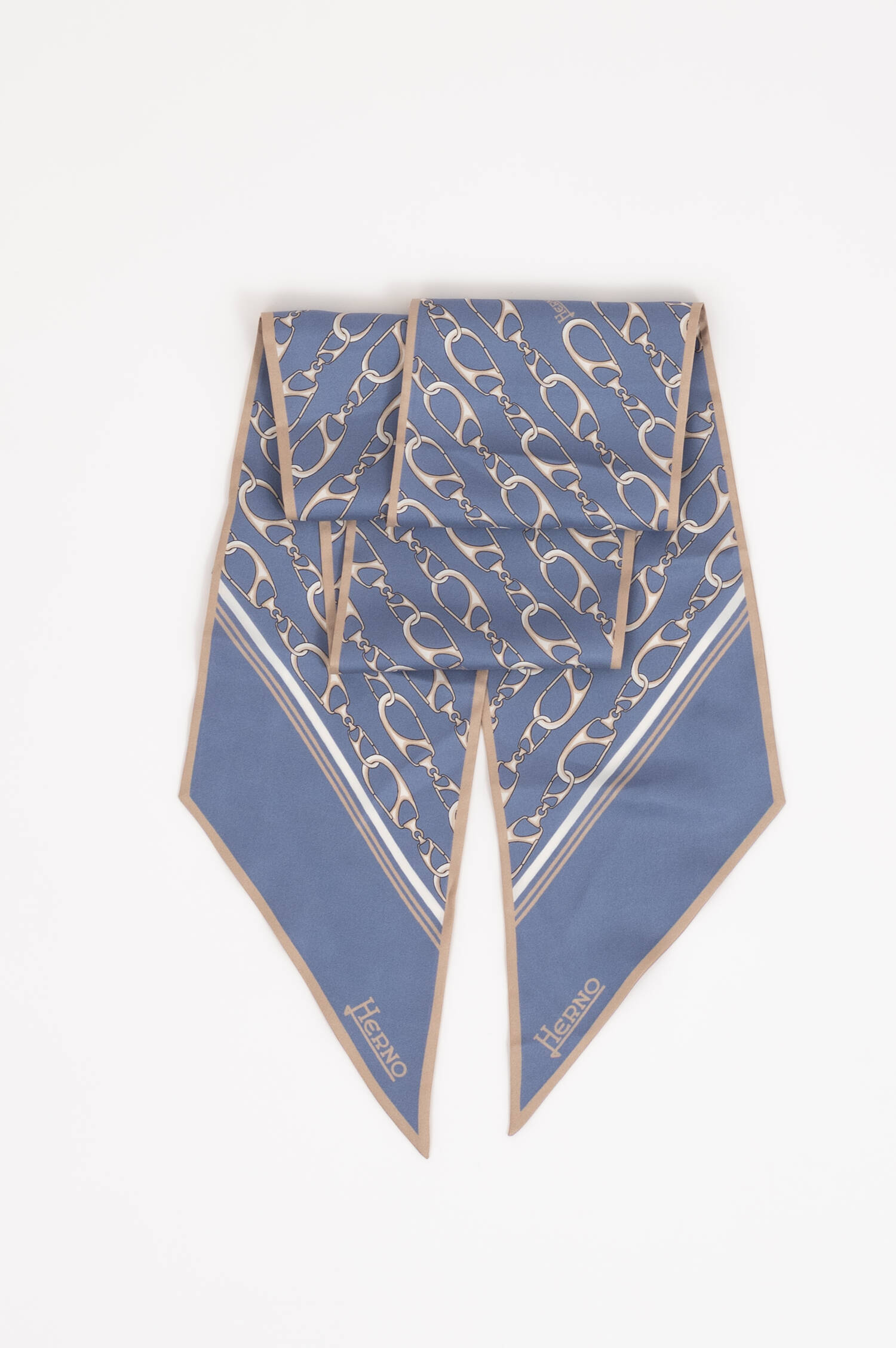 Schmales Seidentuch mit Print in Blau