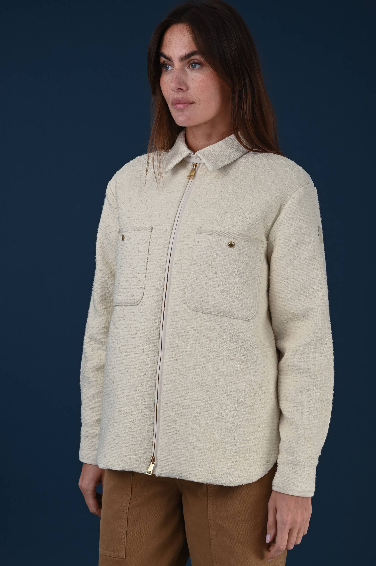 Hybrid Bouclé Daunensteppjacke in Beige